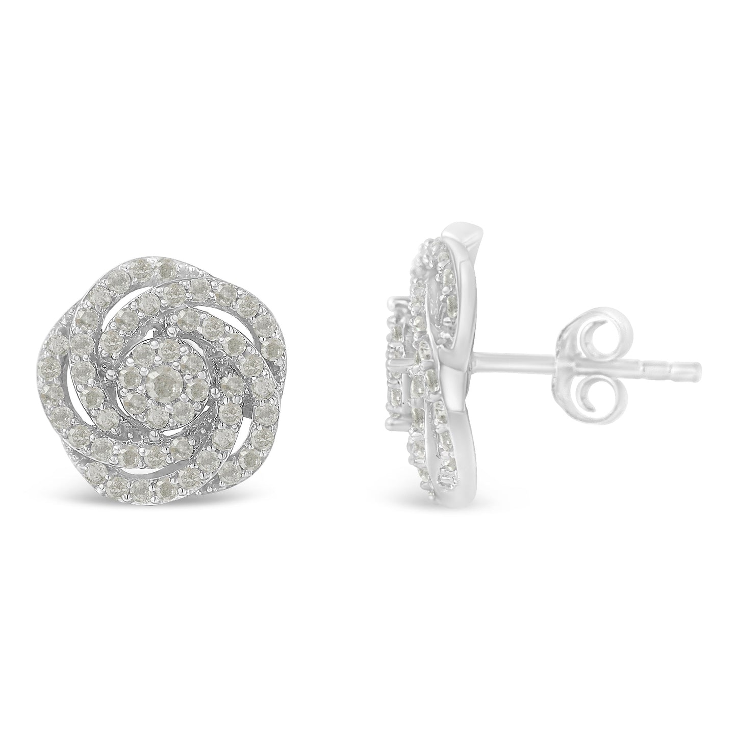 Pendientes de clúster floral de diamantes de corte rosa en oro blanco de 10k