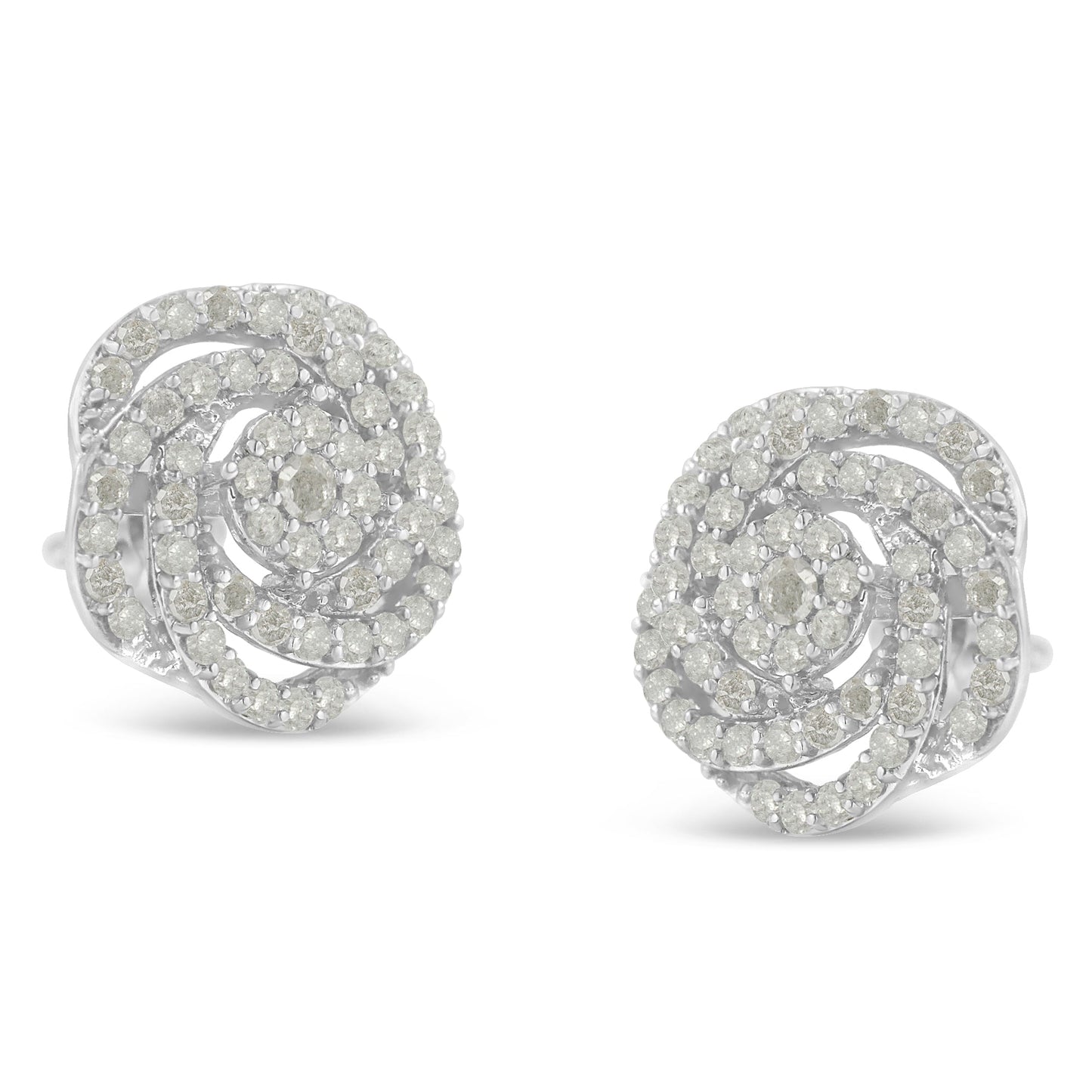 Pendientes de clúster floral de diamantes de corte rosa en oro blanco de 10k
