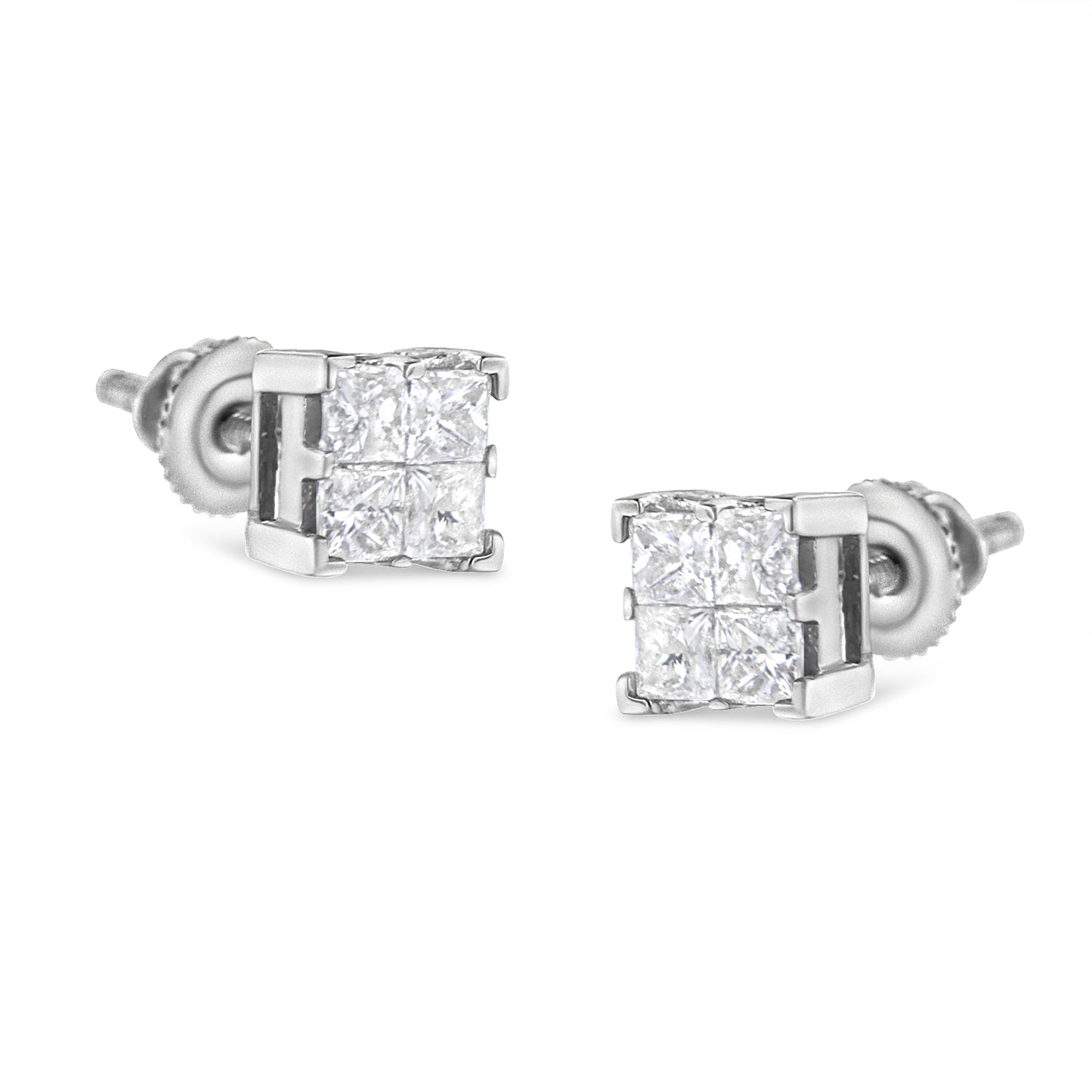 10K White Gold Princess-Cut Diamond Square Stud Earrings