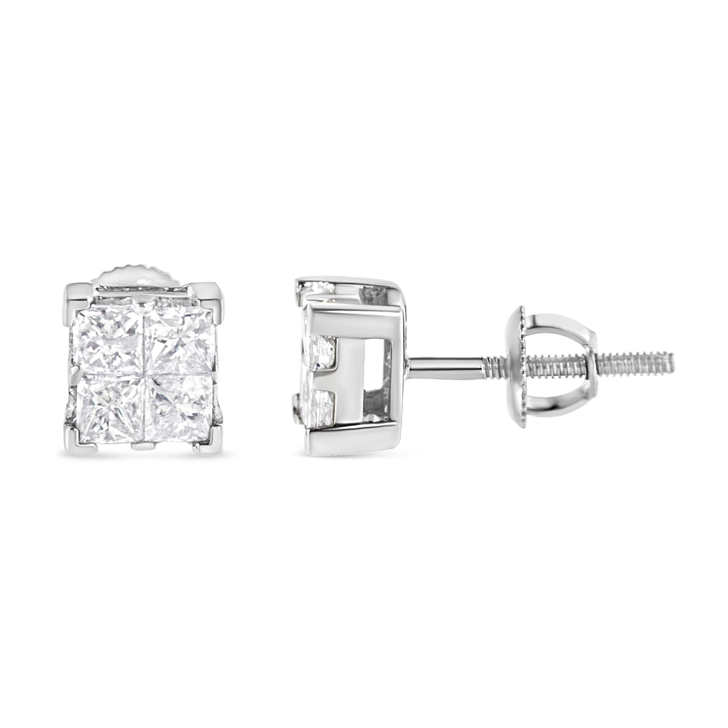 10K White Gold Princess-Cut Diamond Square Stud Earrings