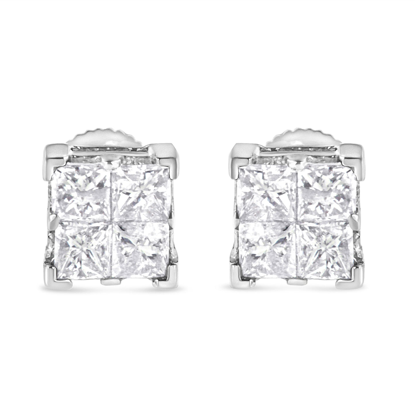10K White Gold Princess-Cut Diamond Square Stud Earrings