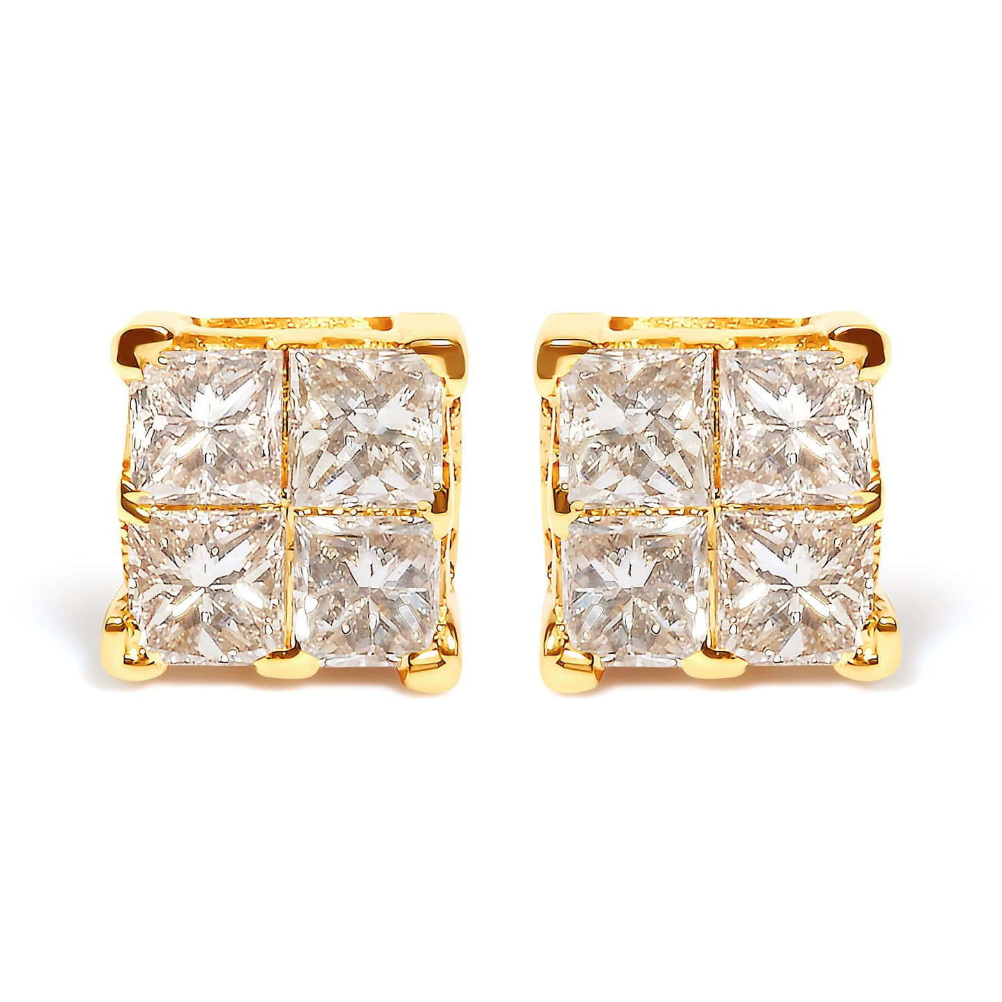 Boucles d'oreilles carrées en diamant taille princesse en or jaune 10K