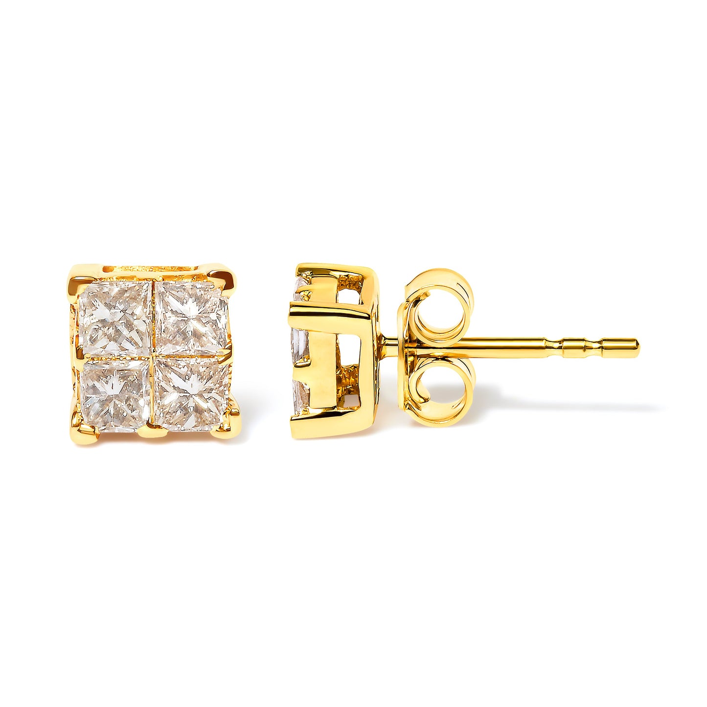 Boucles d'oreilles carrées en diamant taille princesse en or jaune 10K