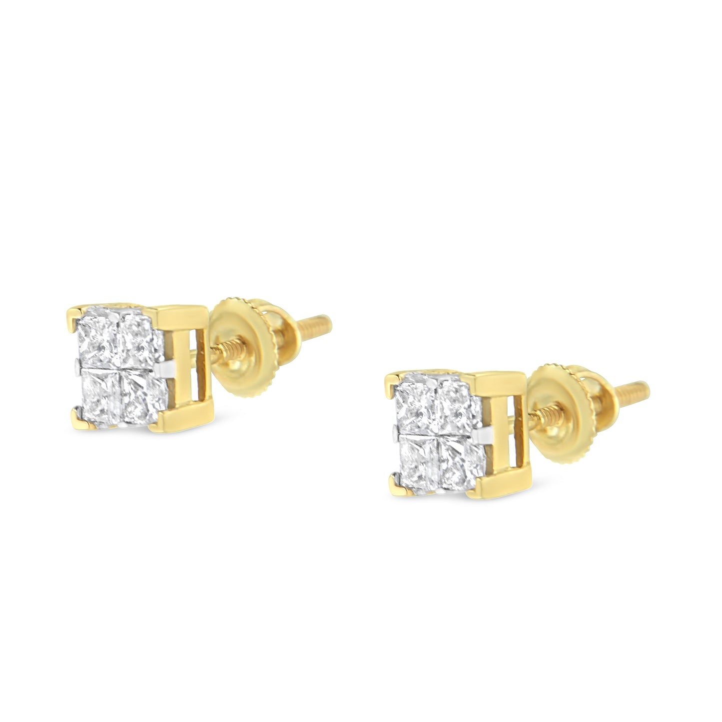 Boucles d'oreilles carrées en diamant taille princesse en or jaune 10K