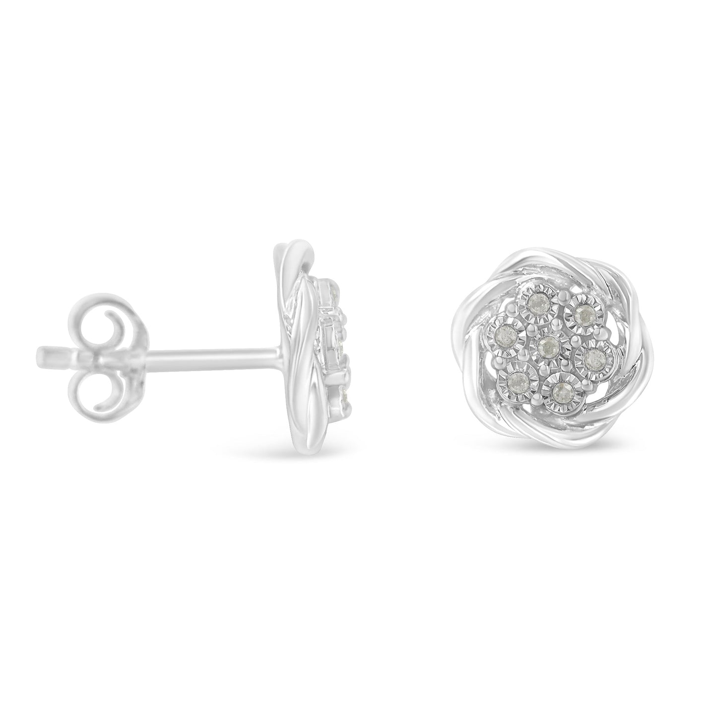 Pendientes de Stud de Clúster de Diamantes en Plata de Ley