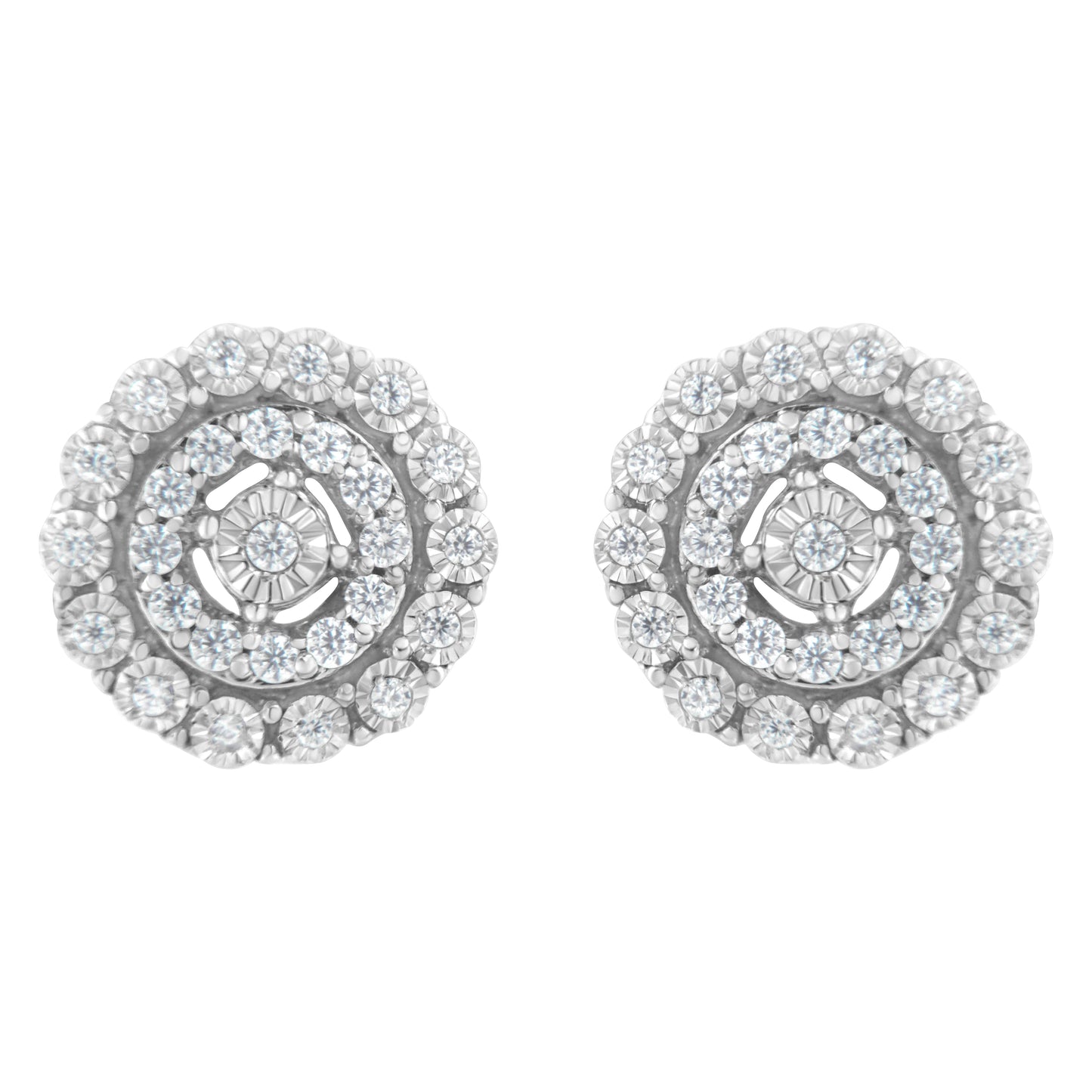 10KT White Gold Double Halo Round-Cut Diamond Stud Earrings