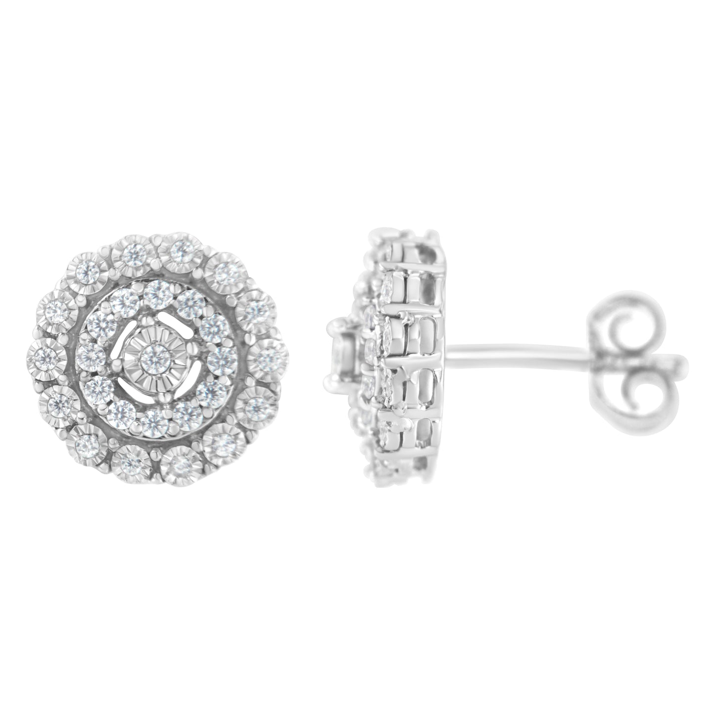 10KT White Gold Double Halo Round-Cut Diamond Stud Earrings