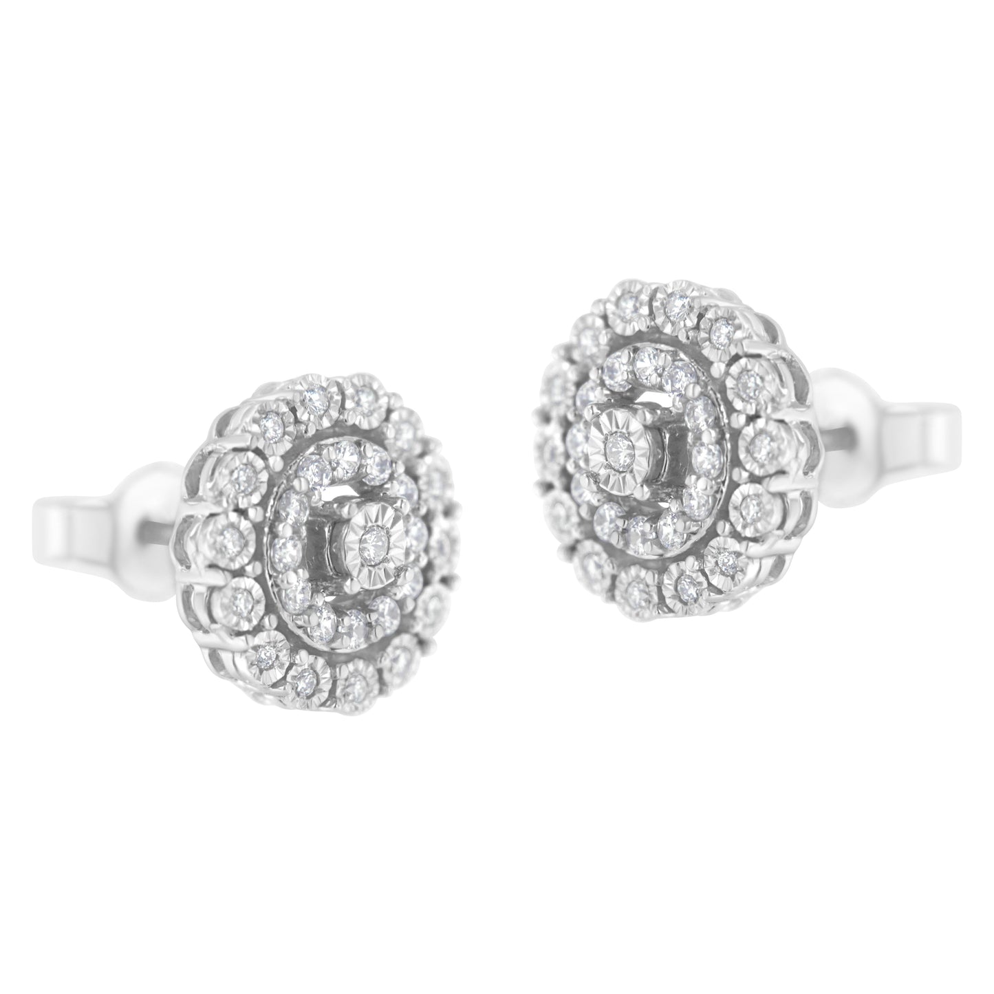 10KT White Gold Double Halo Round-Cut Diamond Stud Earrings