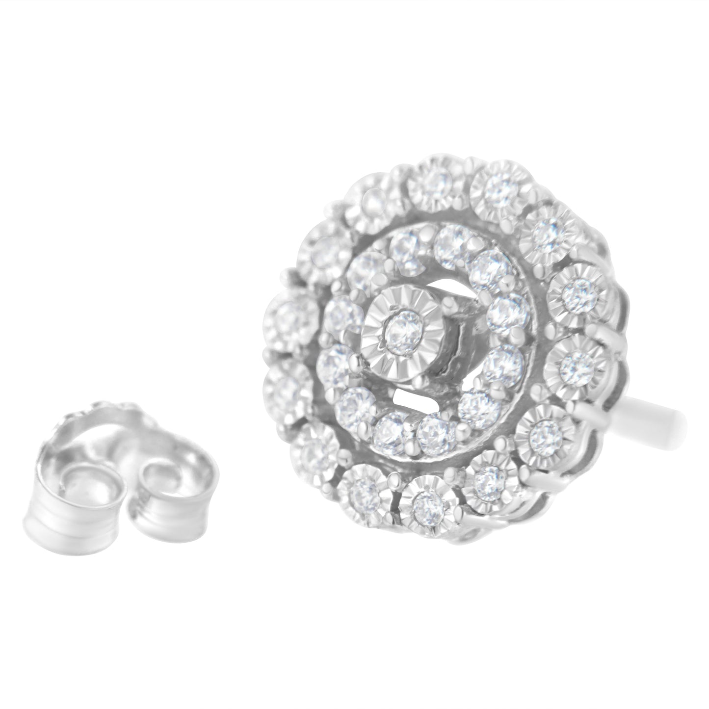 10KT White Gold Double Halo Round-Cut Diamond Stud Earrings