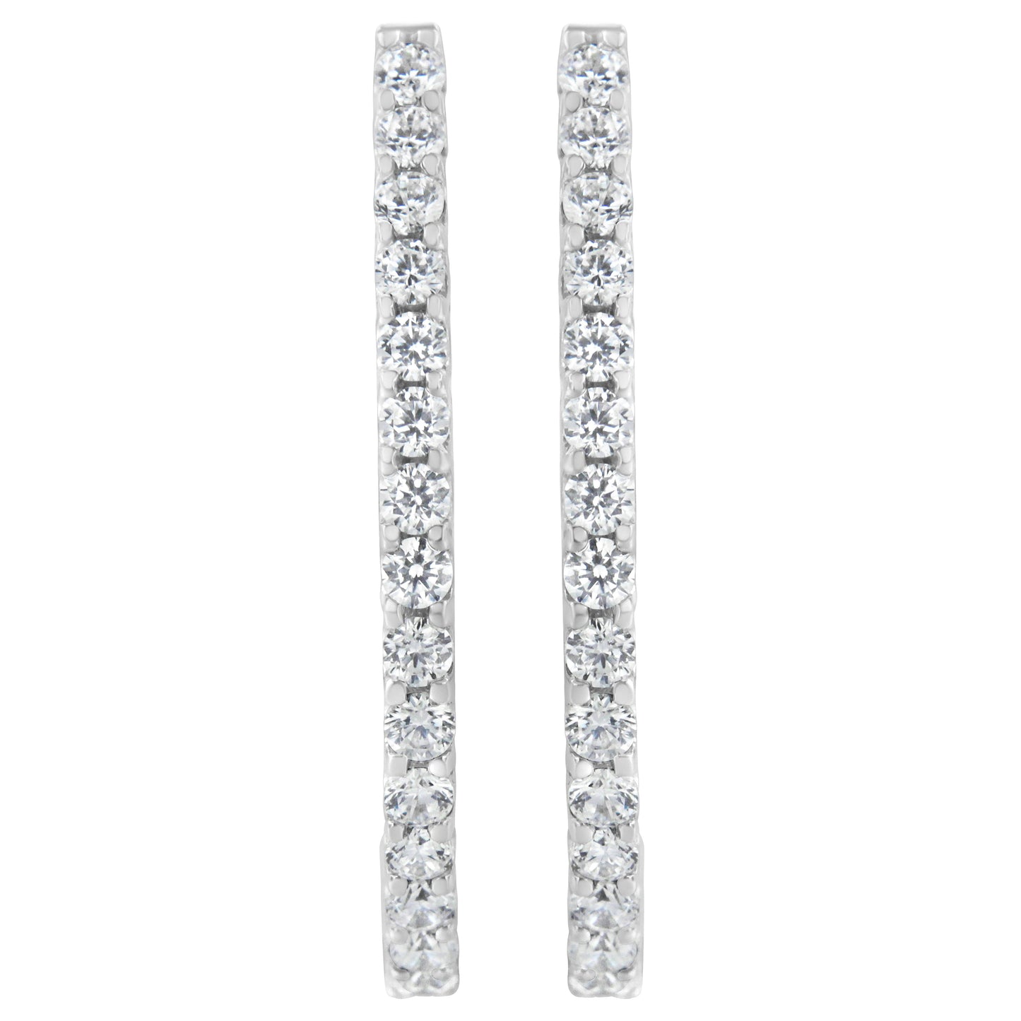 Boucles d'oreilles créoles oblongues en or blanc 14K avec diamants - 2,0 Cttw