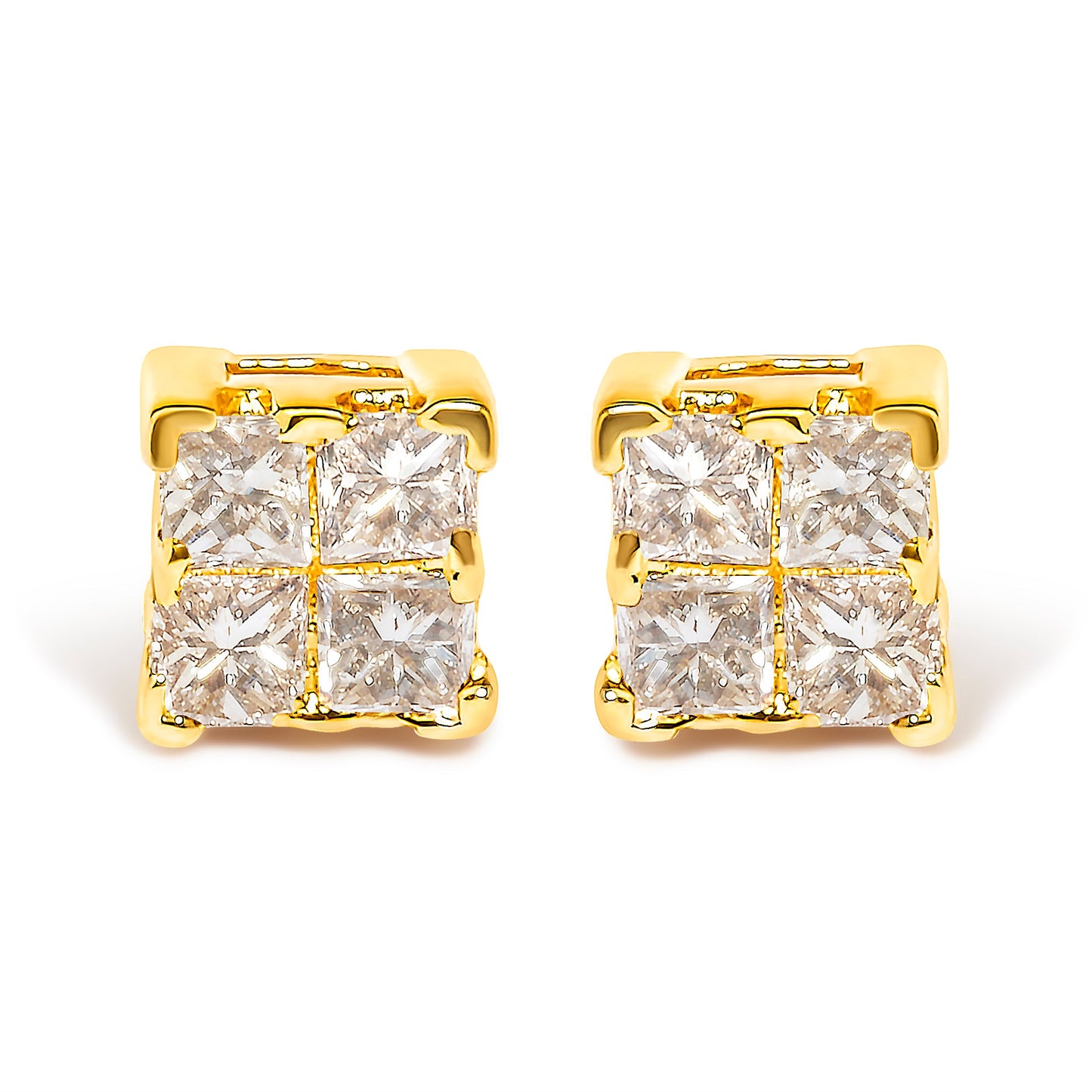 Boucles d'oreilles en diamant princesse en or jaune 10KT