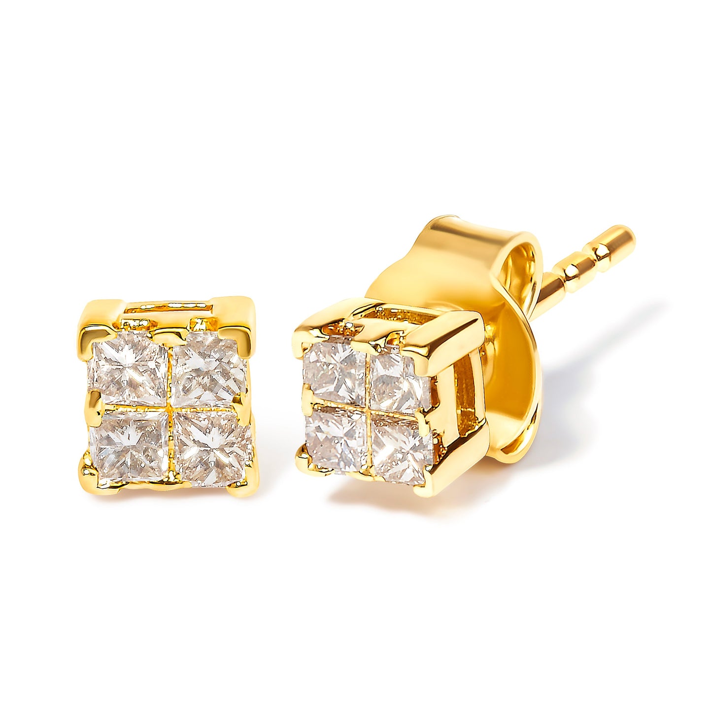 Boucles d'oreilles en diamant princesse en or jaune 10KT