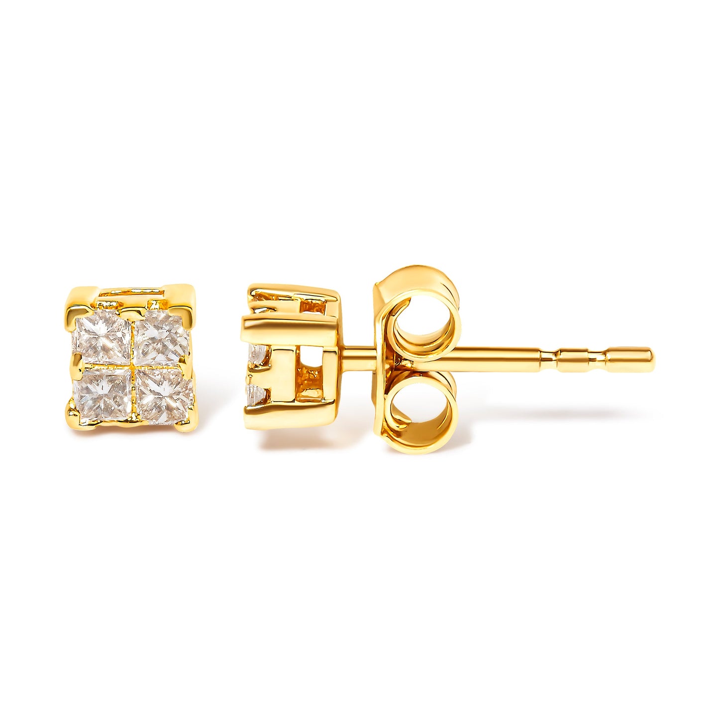 Boucles d'oreilles en diamant princesse en or jaune 10KT