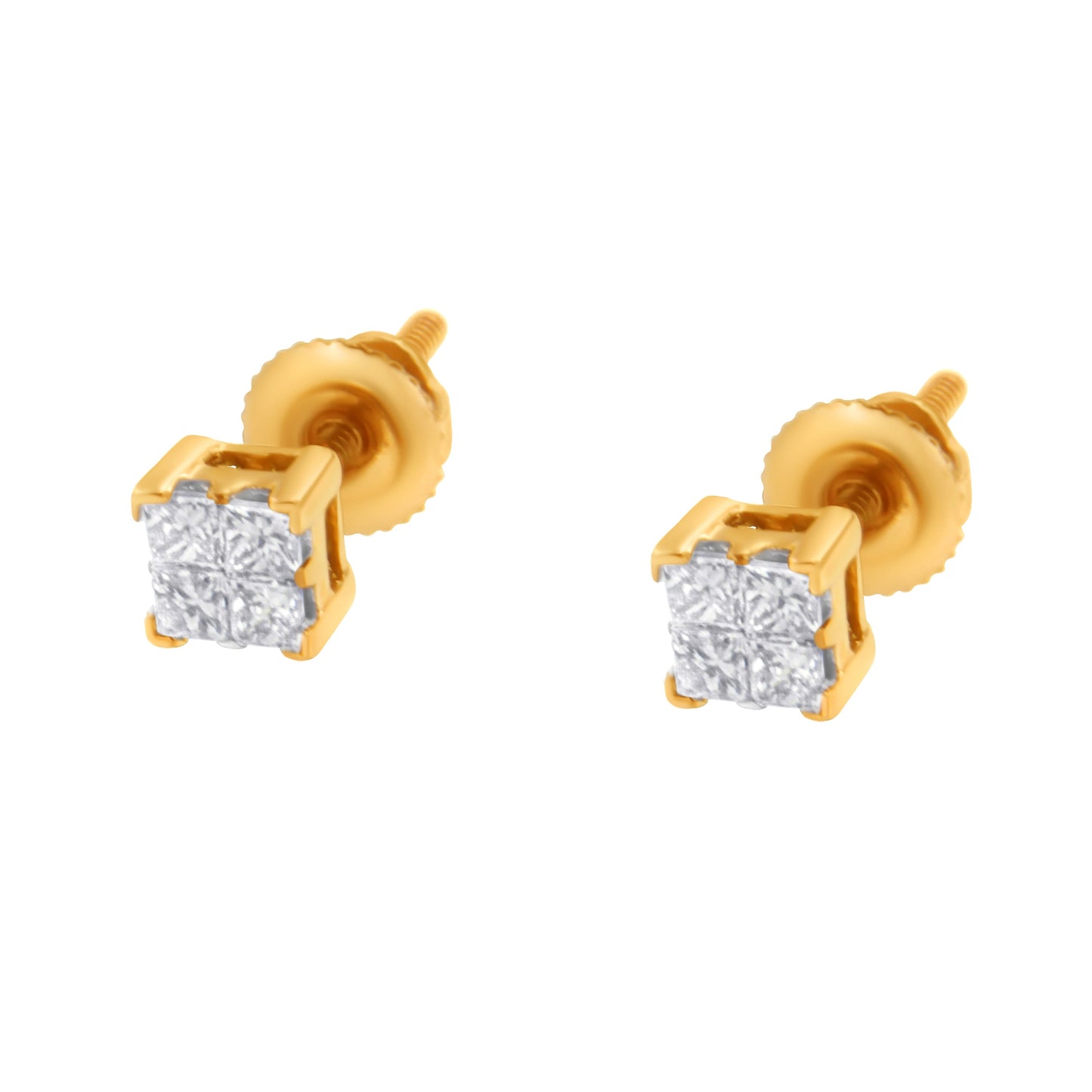Boucles d'oreilles en diamant princesse en or jaune 10KT