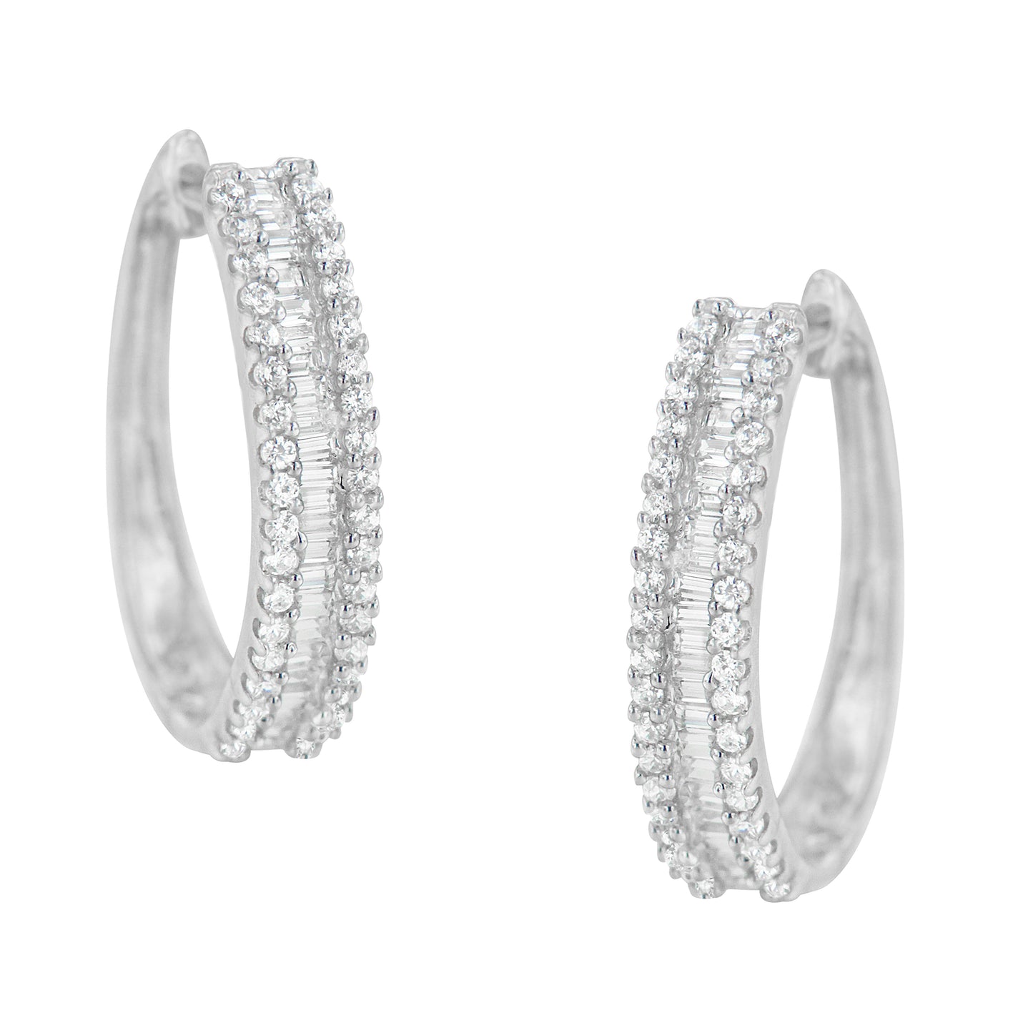 10K White Gold Diamond Hoop Earrings - 0.75 cttw