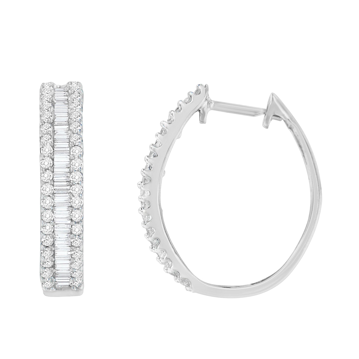 10K White Gold Diamond Hoop Earrings - 0.75 cttw