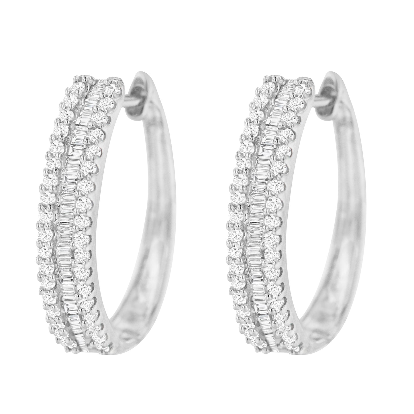 10K White Gold Diamond Hoop Earrings - 0.75 cttw