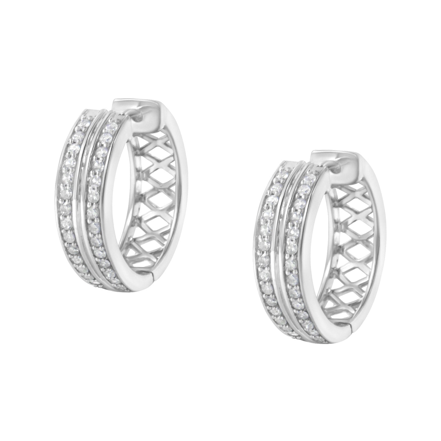 Boucles d'oreilles créoles en or blanc 10K avec 56 diamants