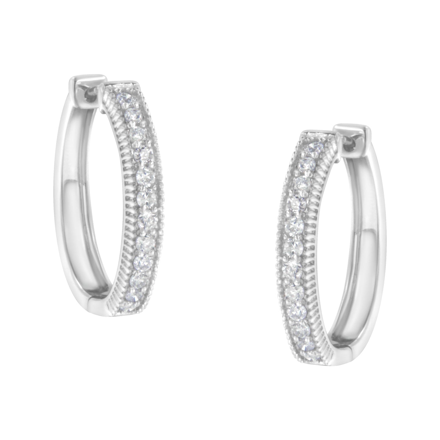 Pendientes de aro de diamantes de oro blanco de 10KT con diamantes de 1.00 cttw