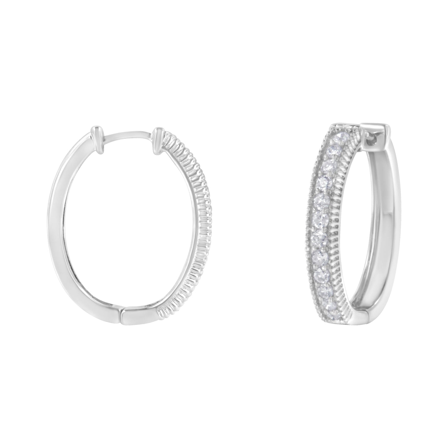 Pendientes de aro de diamantes de oro blanco de 10KT con diamantes de 1.00 cttw