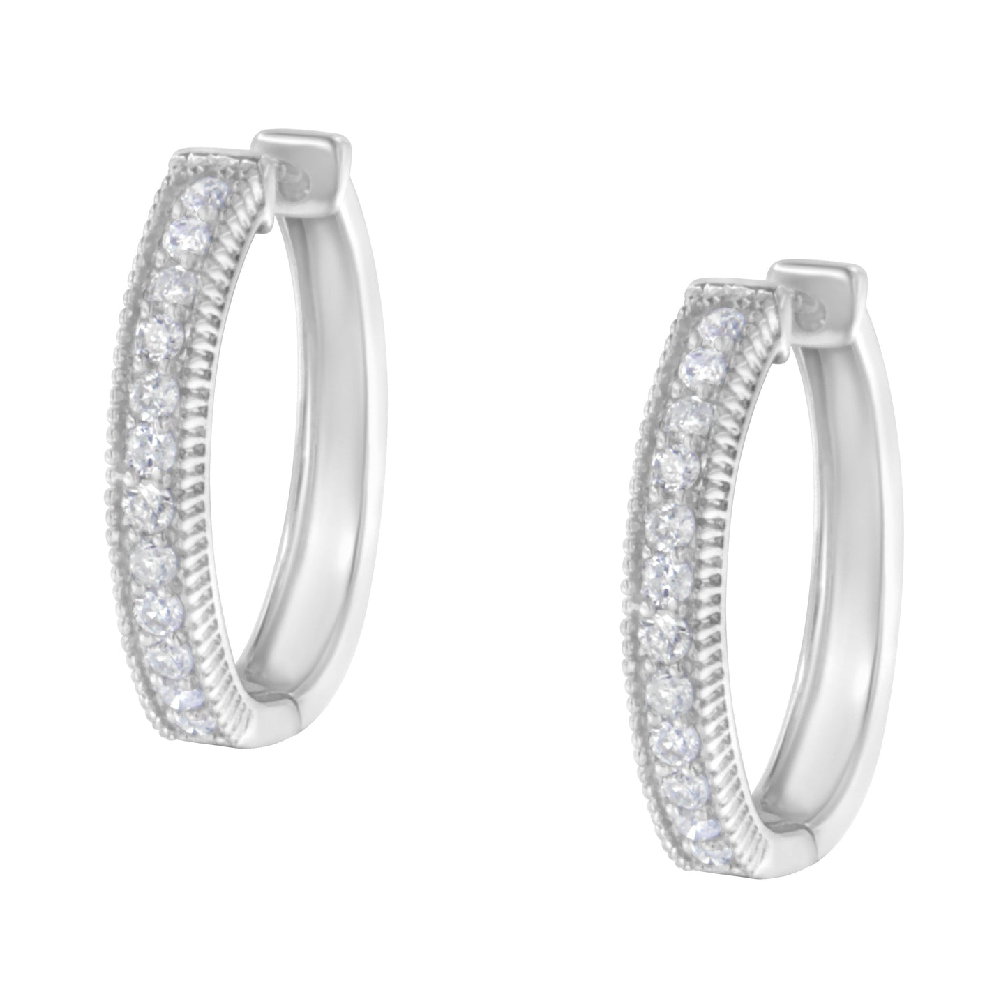 Pendientes de aro de diamantes de oro blanco de 10KT con diamantes de 1.00 cttw