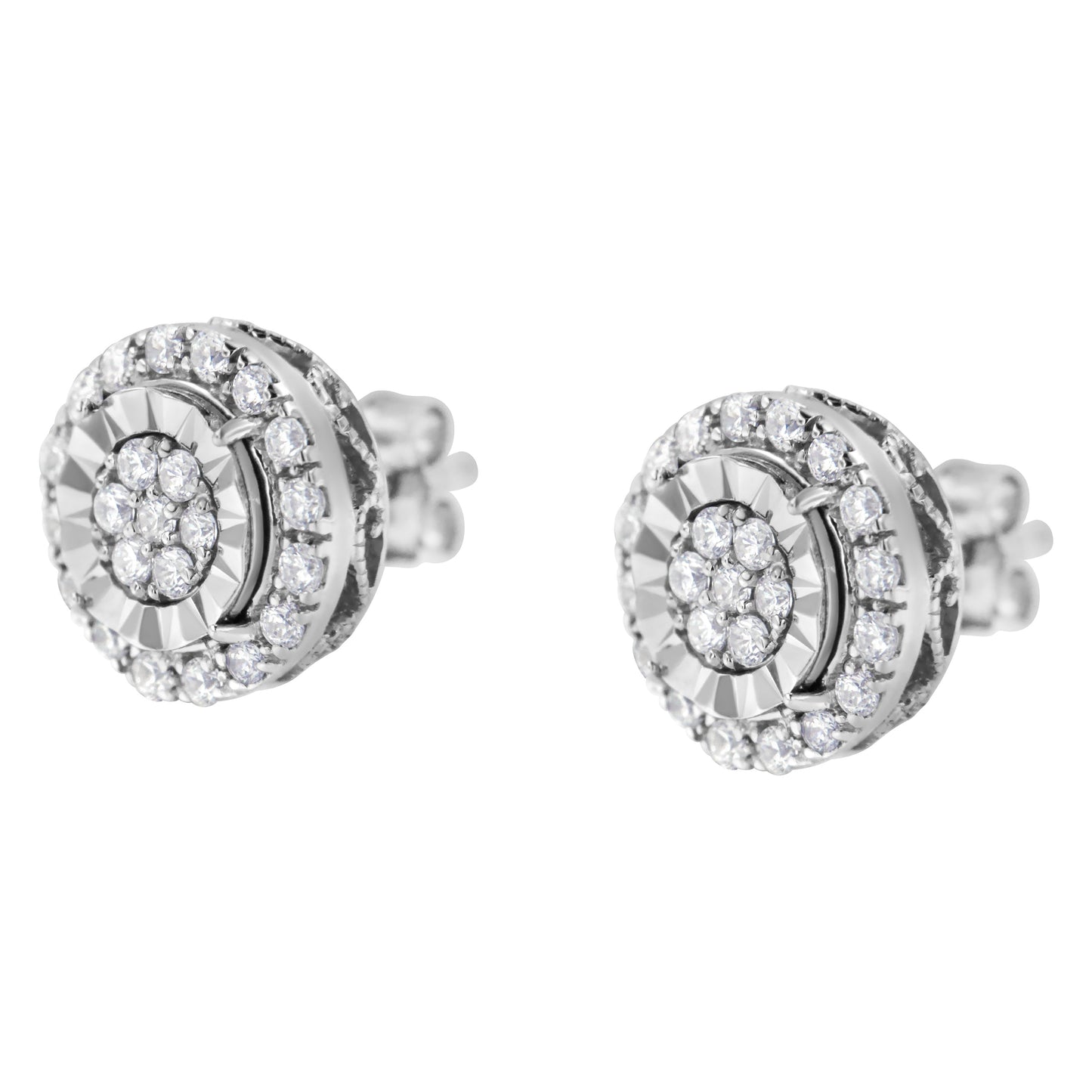 Pendientes de Clúster de Diamantes de Plata Esterlina