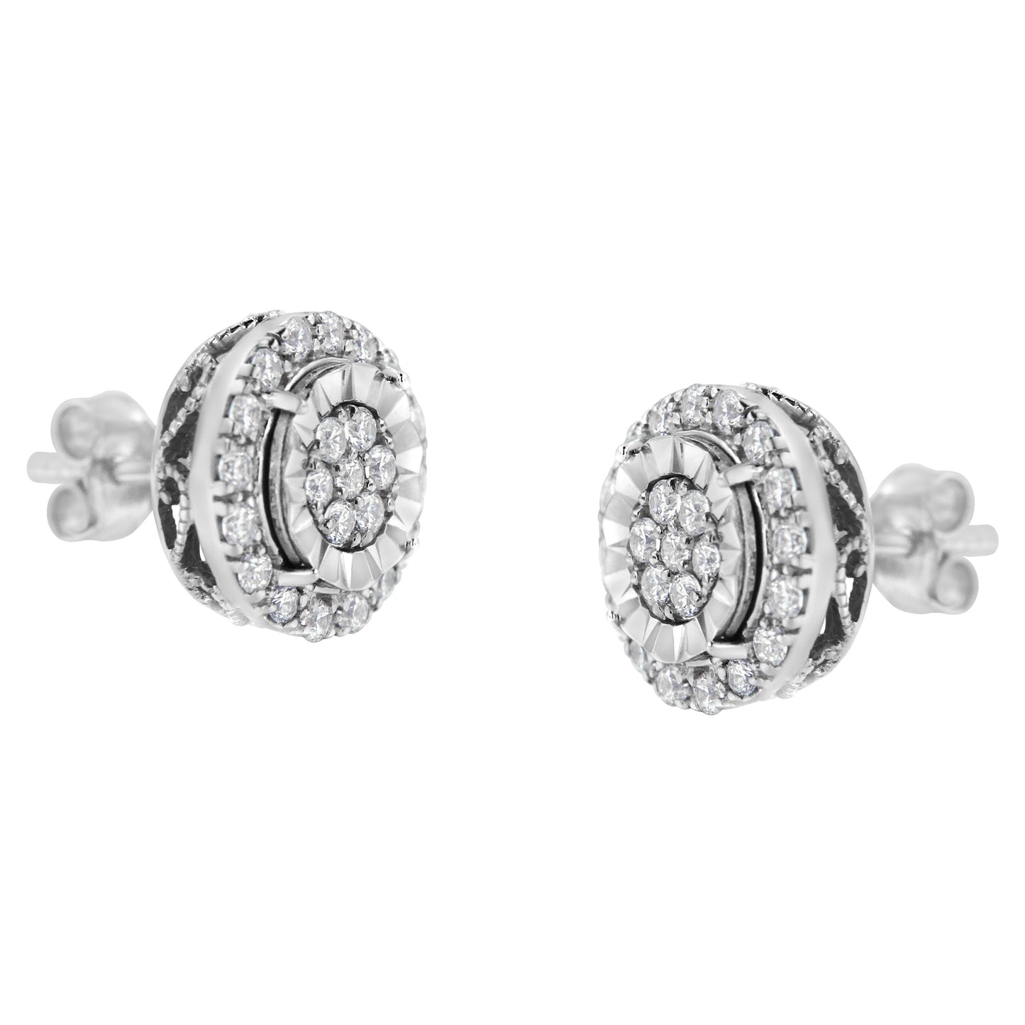 Pendientes de Clúster de Diamantes de Plata Esterlina