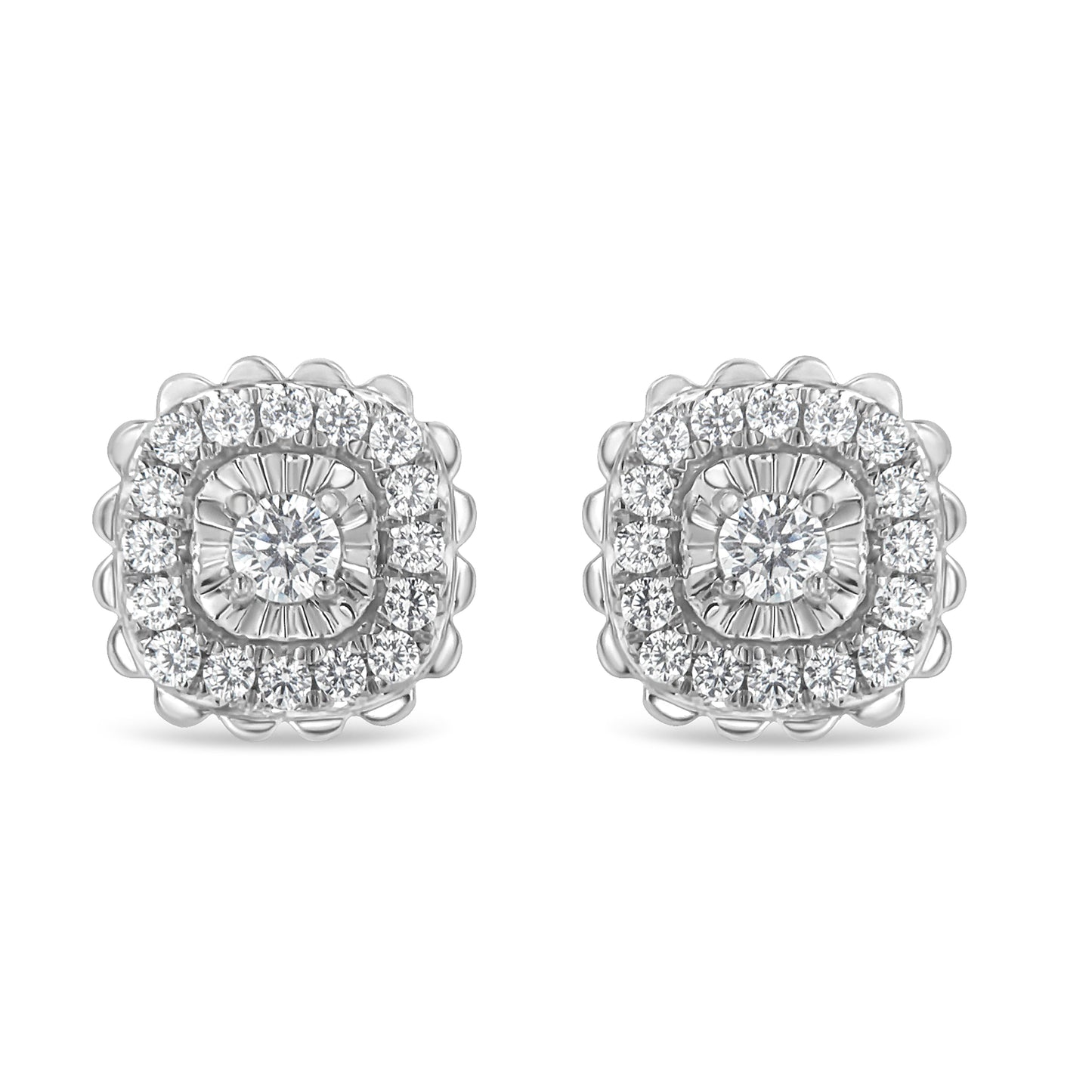 Boucles d'oreilles en argent sterling .925 avec diamants en halo