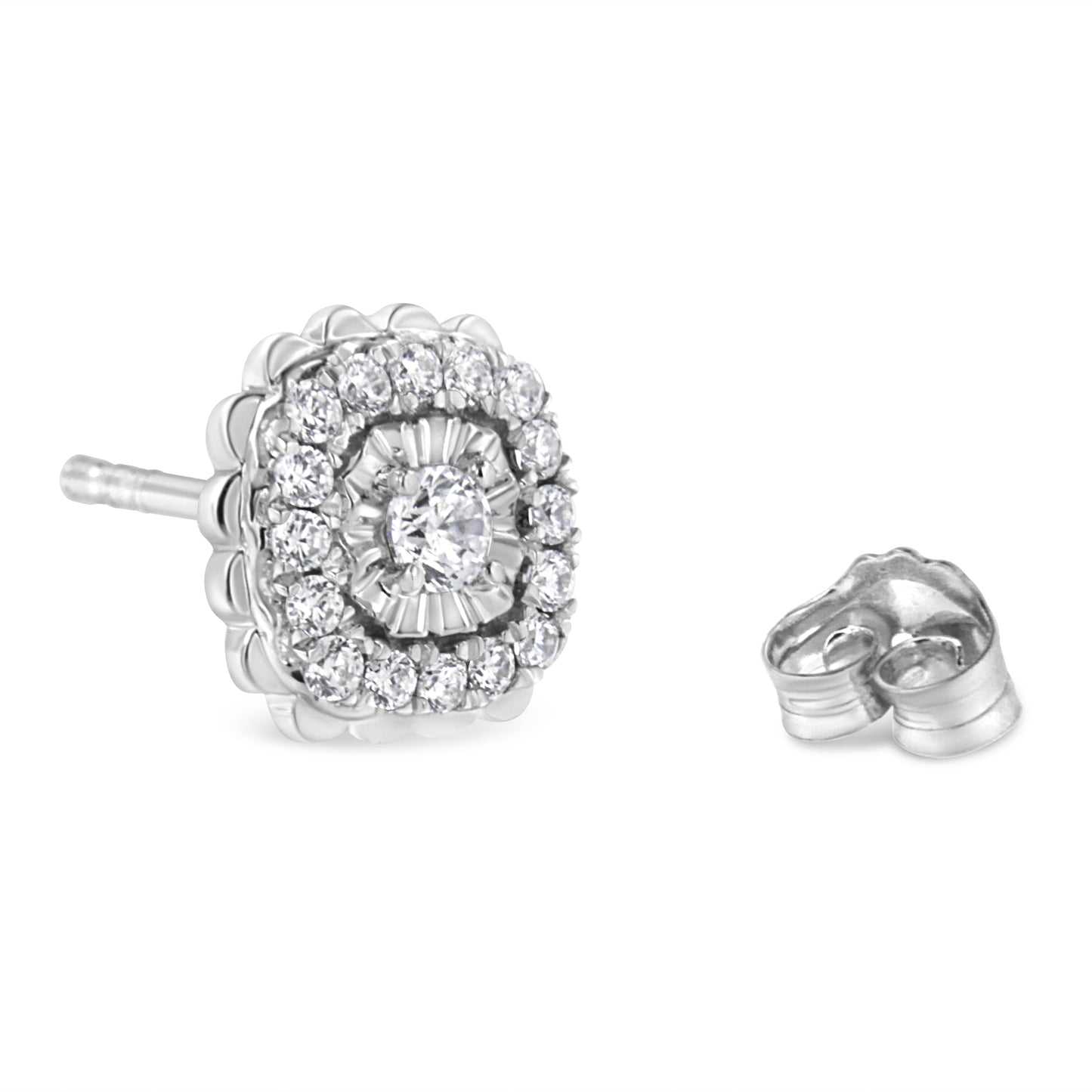 Boucles d'oreilles en argent sterling .925 avec diamants en halo