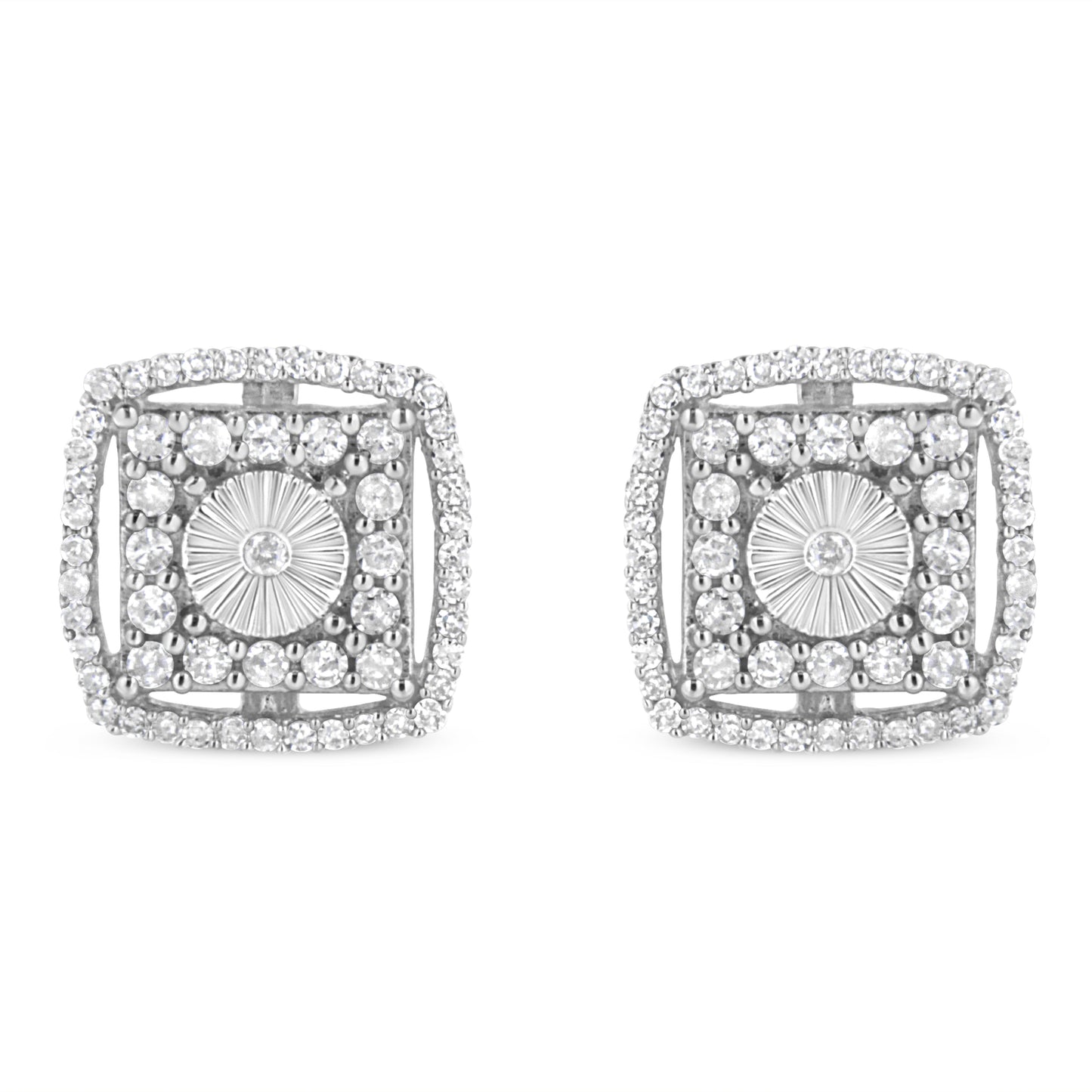 Boucles d'oreilles en argent sterling 925 avec diamants ronds en double halo