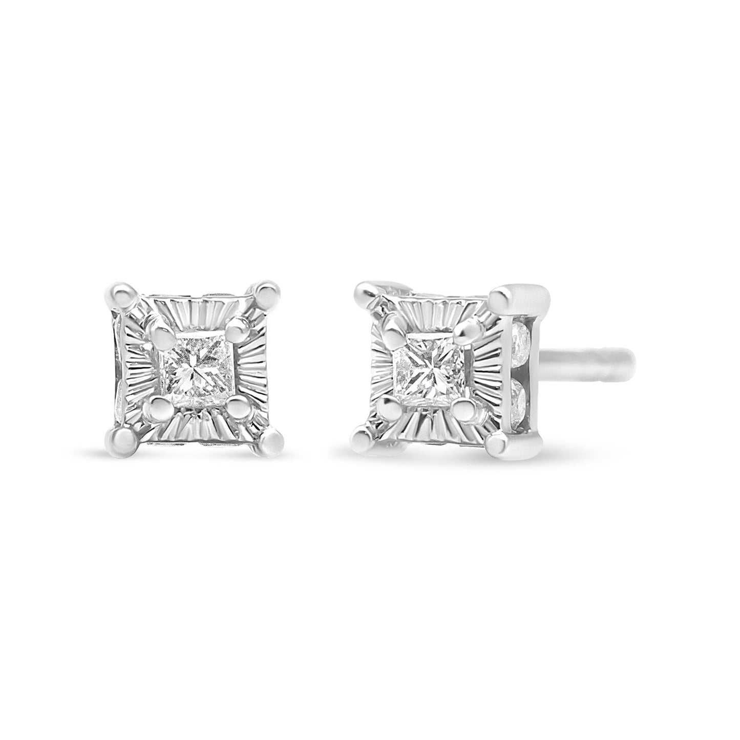 Boucles d'oreilles en diamant taille princesse en argent sterling .925 avec halo caché