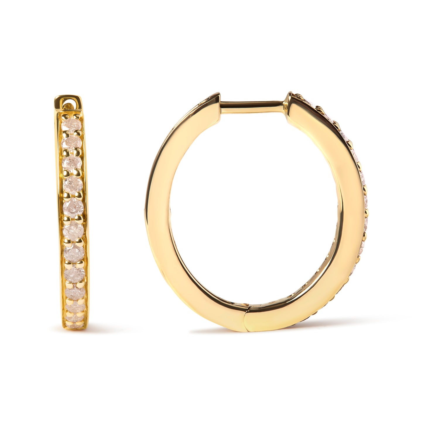Pendientes de aro de diamantes de oro amarillo de 10K con 1/2 cttw de diamantes
