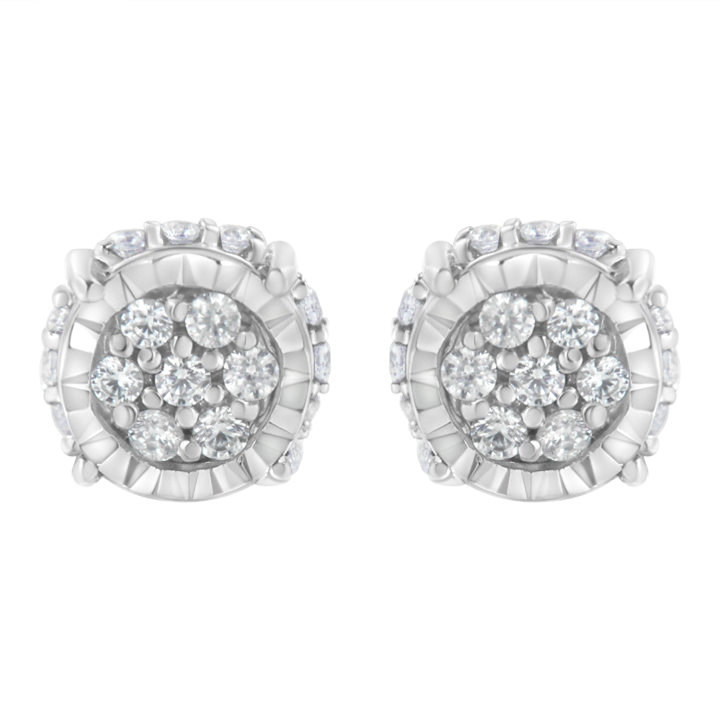 Pendientes de Stud Florales de Diamante Cortado Redondo de Plata Esterlina .925