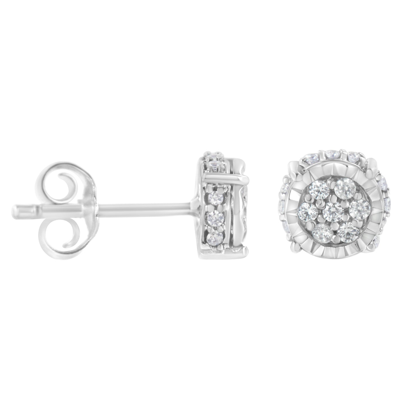 Pendientes de Stud Florales de Diamante Cortado Redondo de Plata Esterlina .925