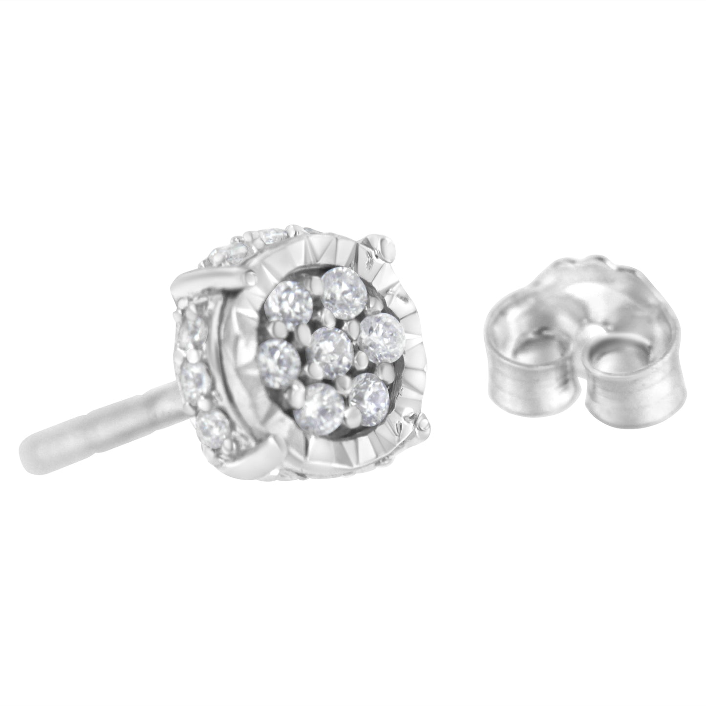 Pendientes de Stud Florales de Diamante Cortado Redondo de Plata Esterlina .925