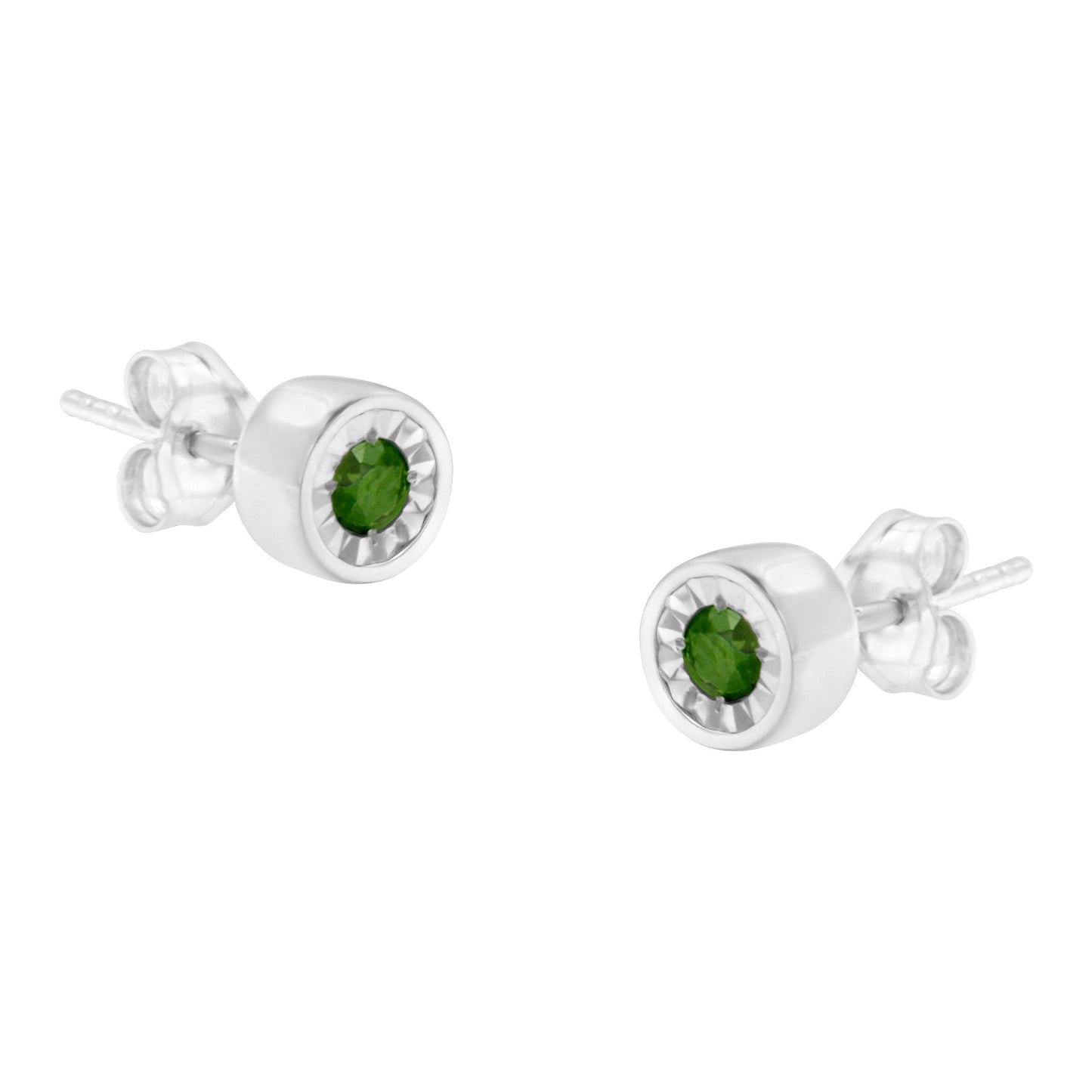 Pendientes de Stud de Diamante Verde Redondo de Plata Esterlina .925