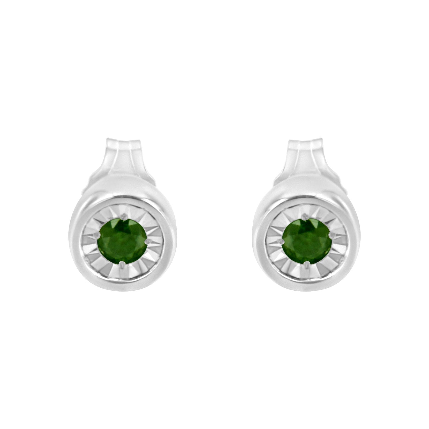 Pendientes de Stud de Diamante Verde Redondo de Plata Esterlina .925