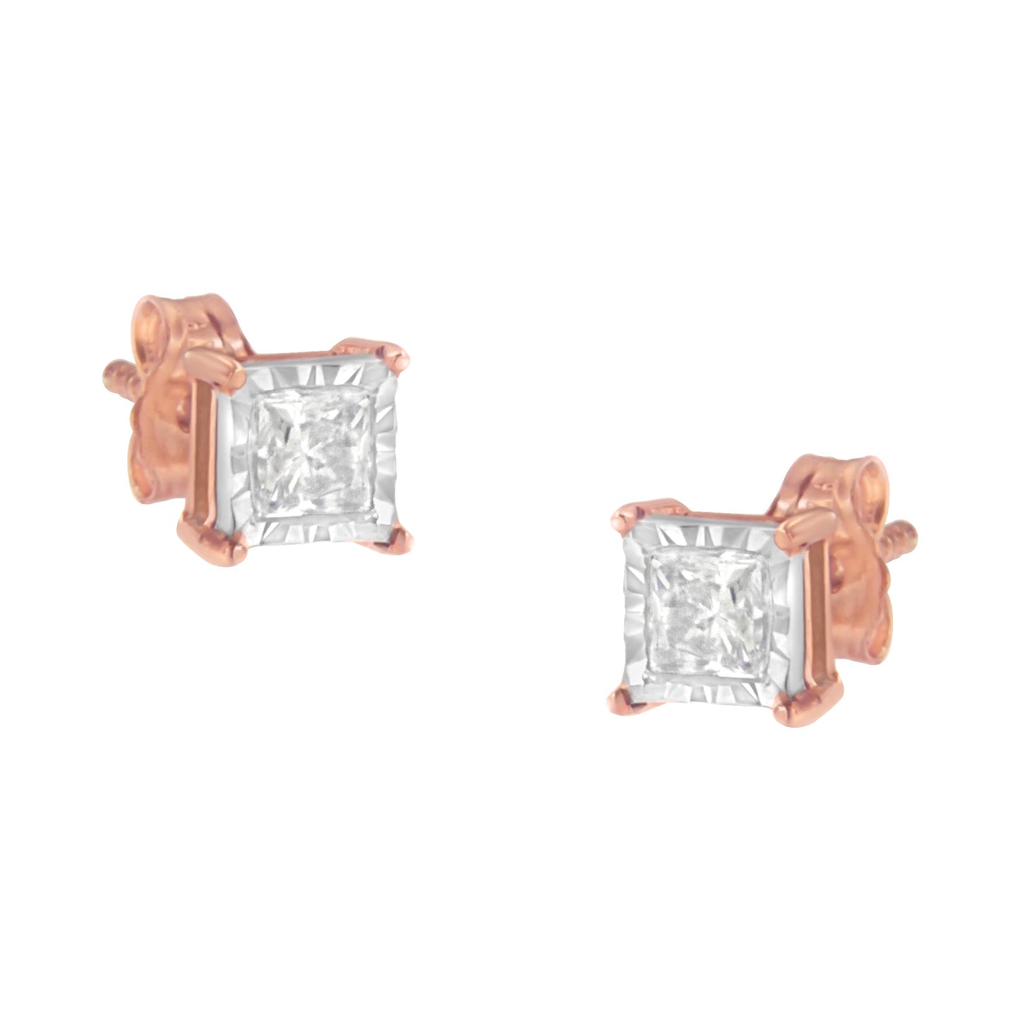 Boucles d'oreilles en diamant solitaire en or rose 14K plaqué deux tons
