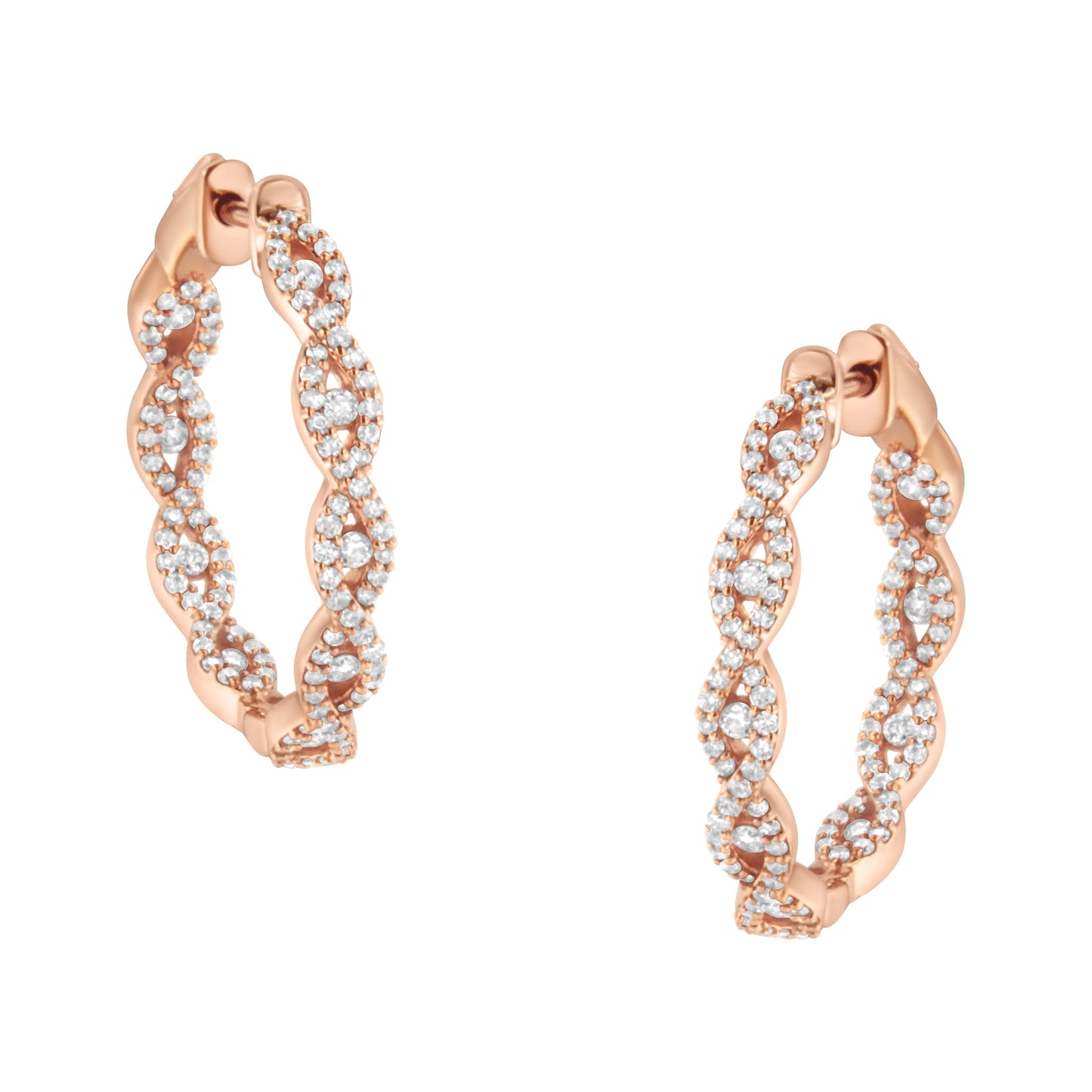 Pendientes de aro de diamantes de oro rosa de 10 quilates con cierre de palanca