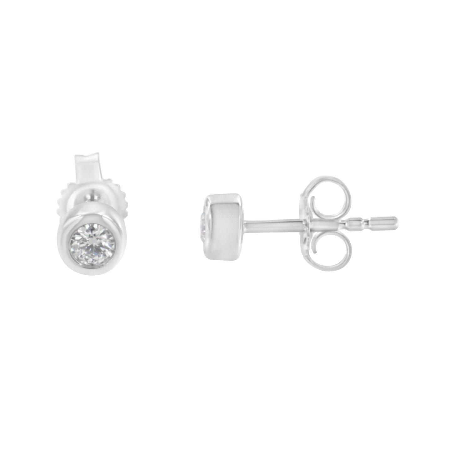 10K White Gold Diamond Bezel-Set Stud Earrings