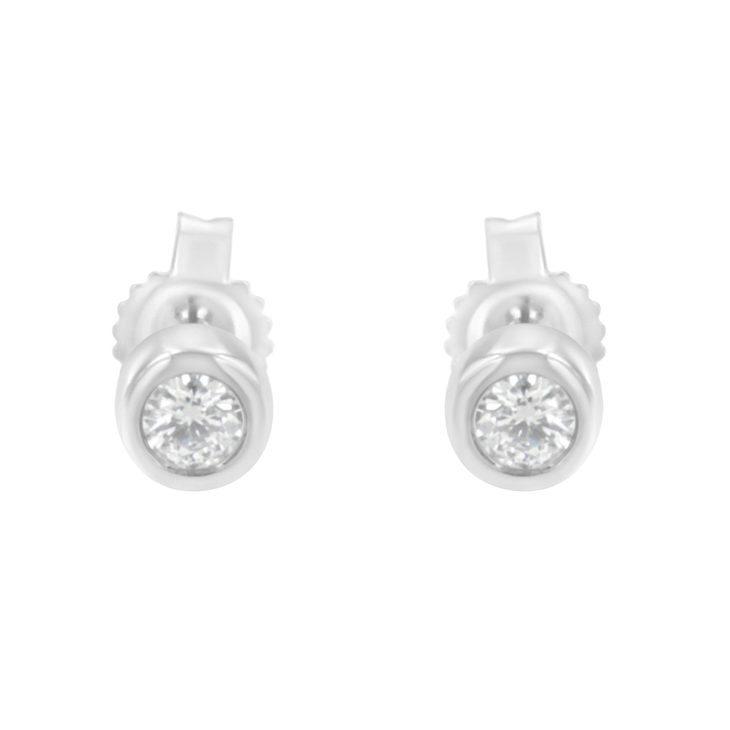 10K White Gold Diamond Bezel-Set Stud Earrings