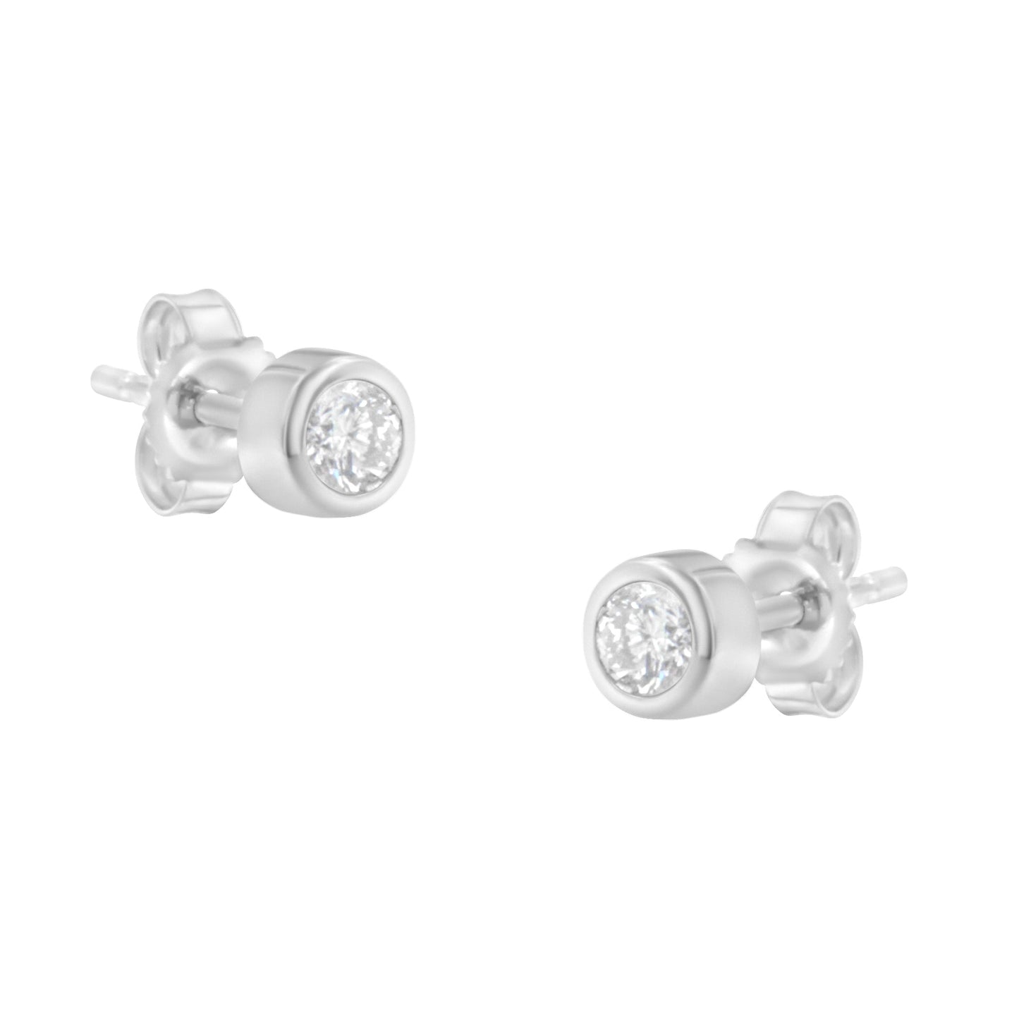 Pendientes de Stud de Diamante en Oro Blanco de 10K con Montura de Bezel