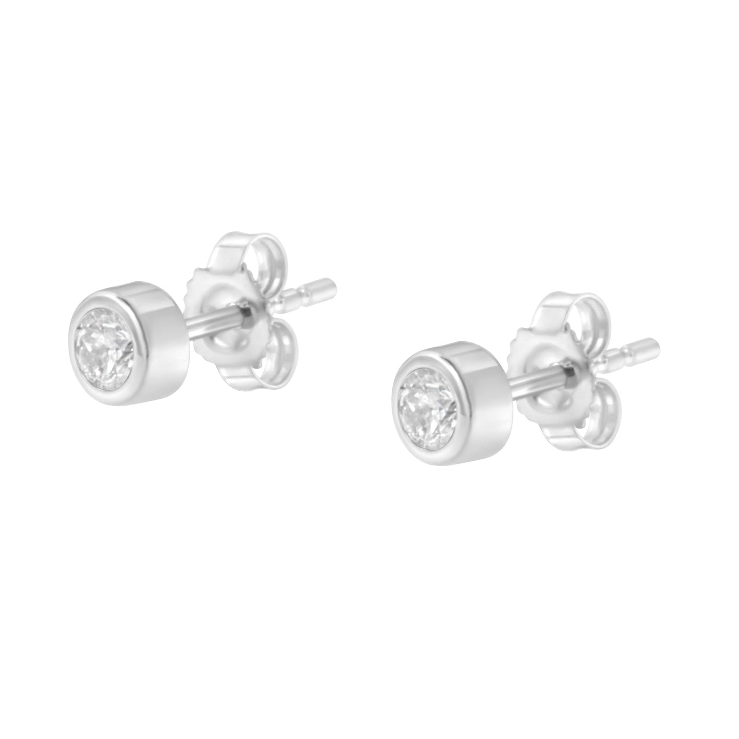Pendientes de Stud de Diamante en Oro Blanco de 10K con Montura de Bezel