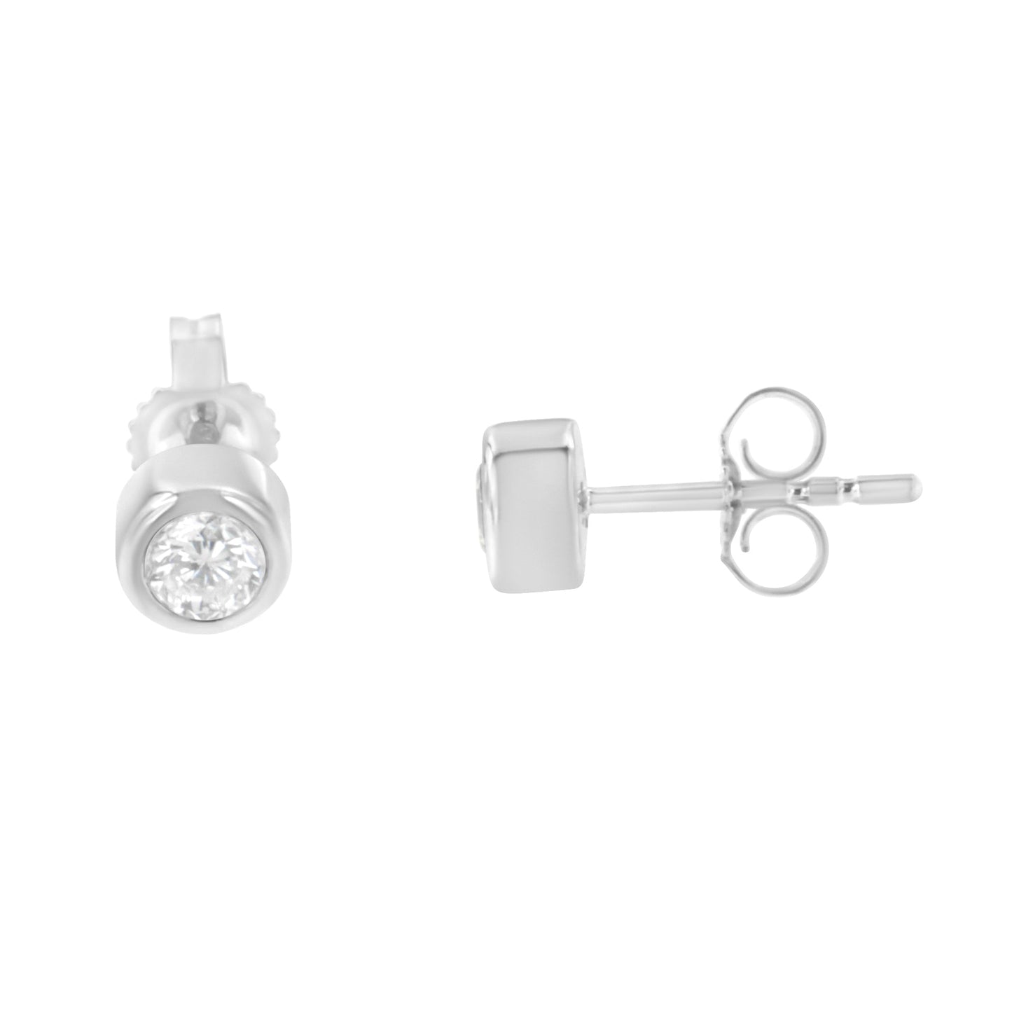 10K White Gold Diamond Bezel-Set Stud Earrings