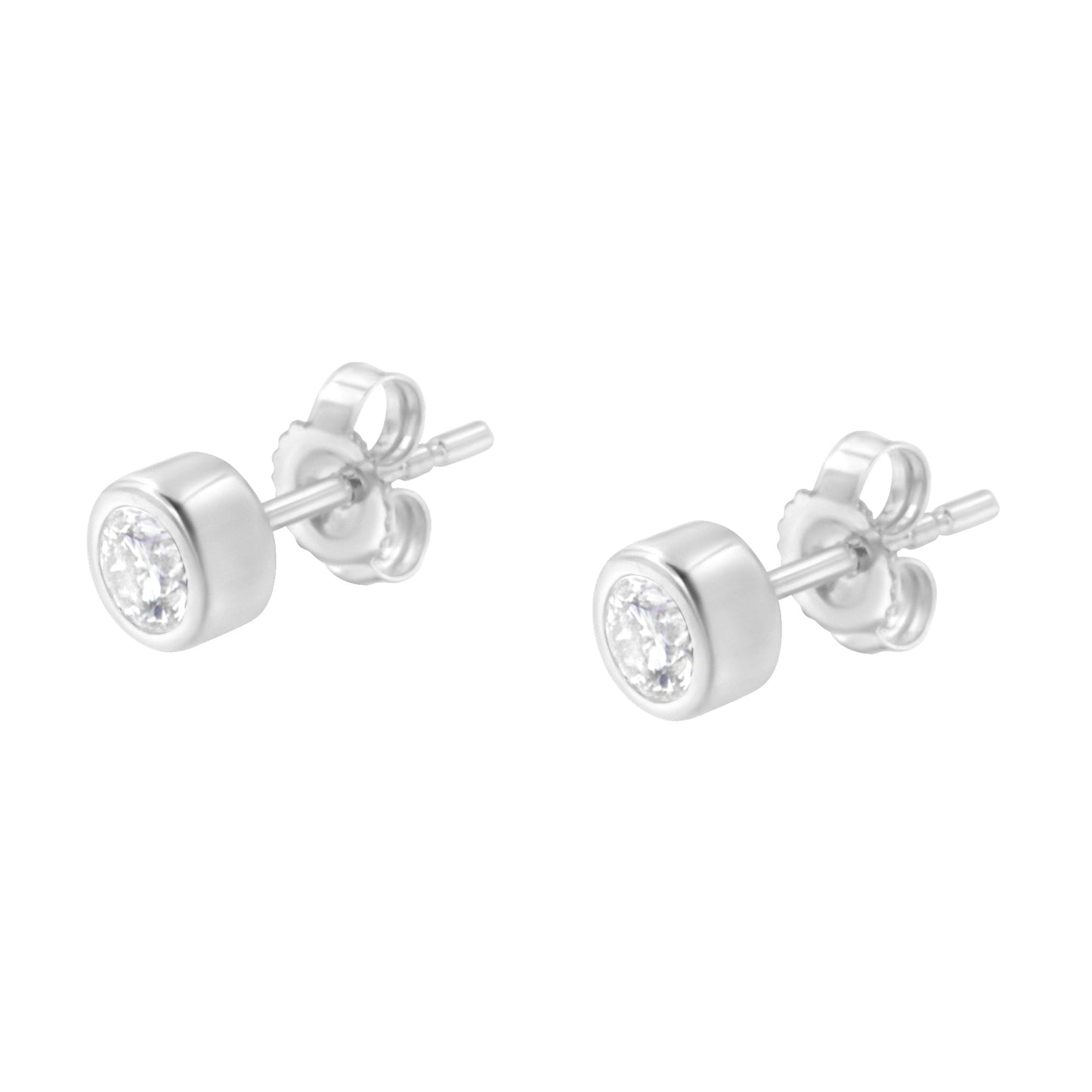 10K White Gold Diamond Bezel-Set Stud Earrings