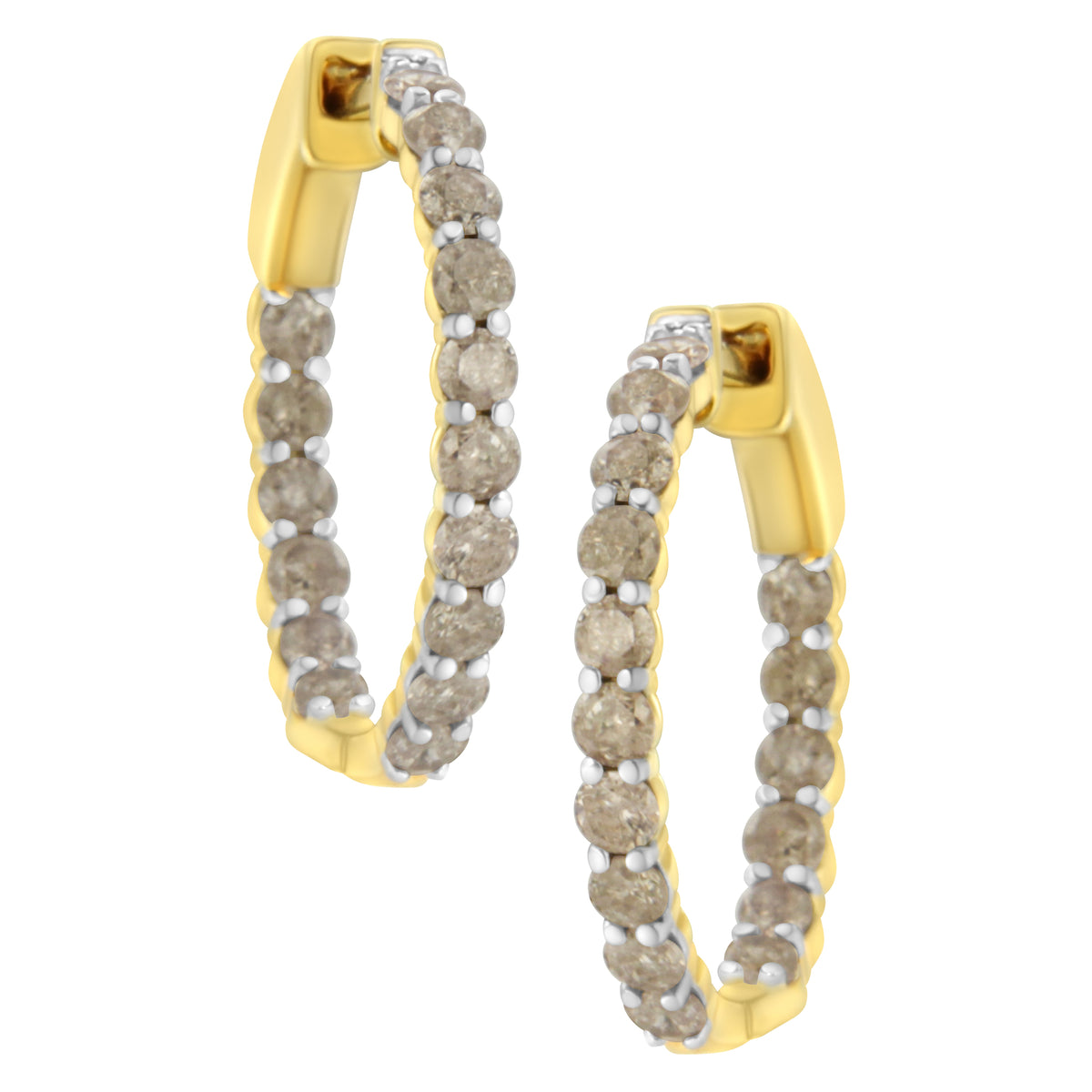 Pendientes de aro de diamantes de plata esterlina chapada en oro amarillo de 10K
