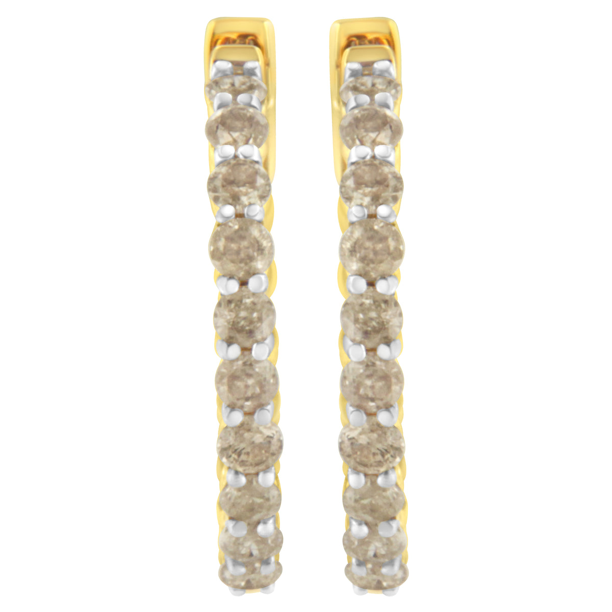 Pendientes de aro de diamantes de plata esterlina chapada en oro amarillo de 10K