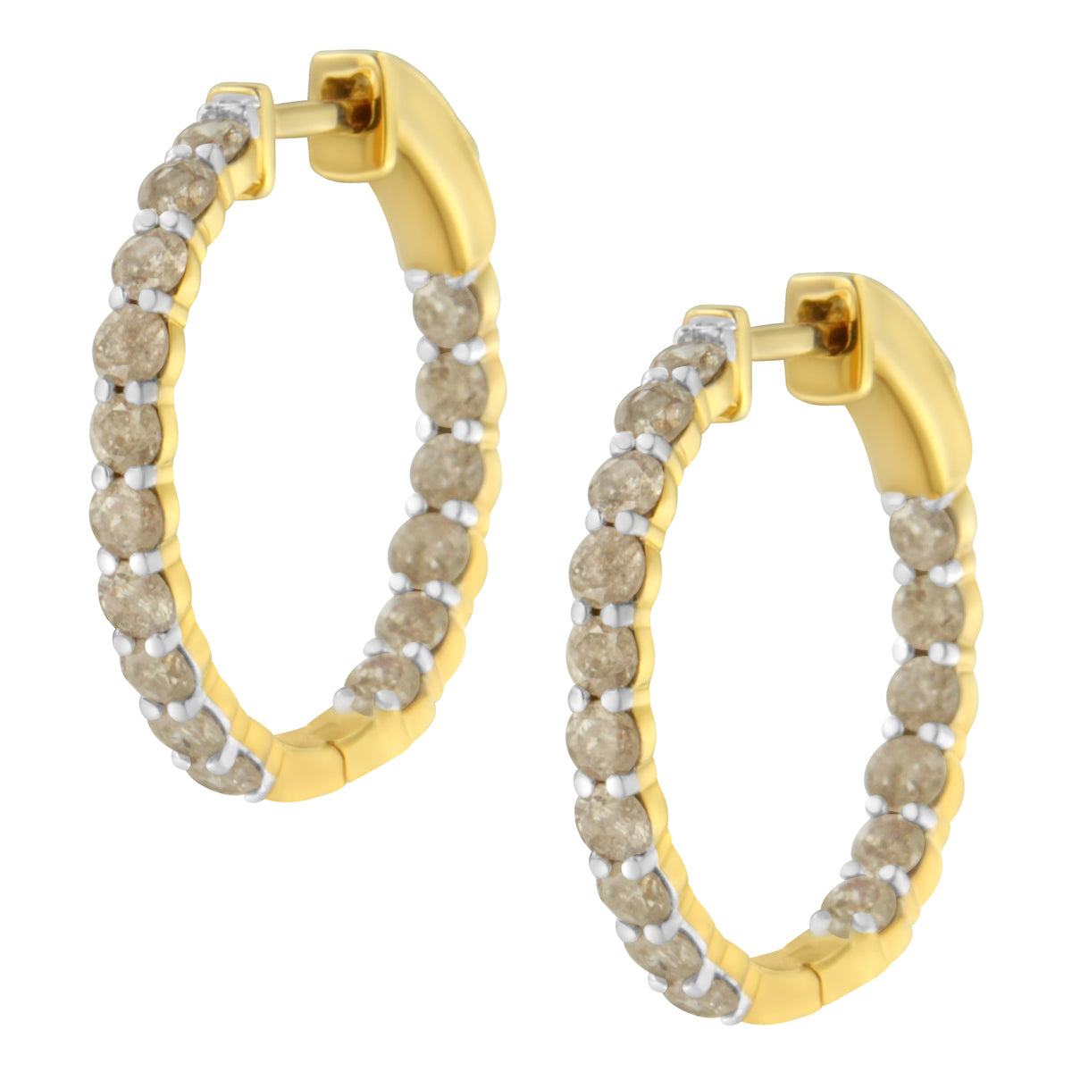 Pendientes de aro de diamantes de plata esterlina chapada en oro amarillo de 10K