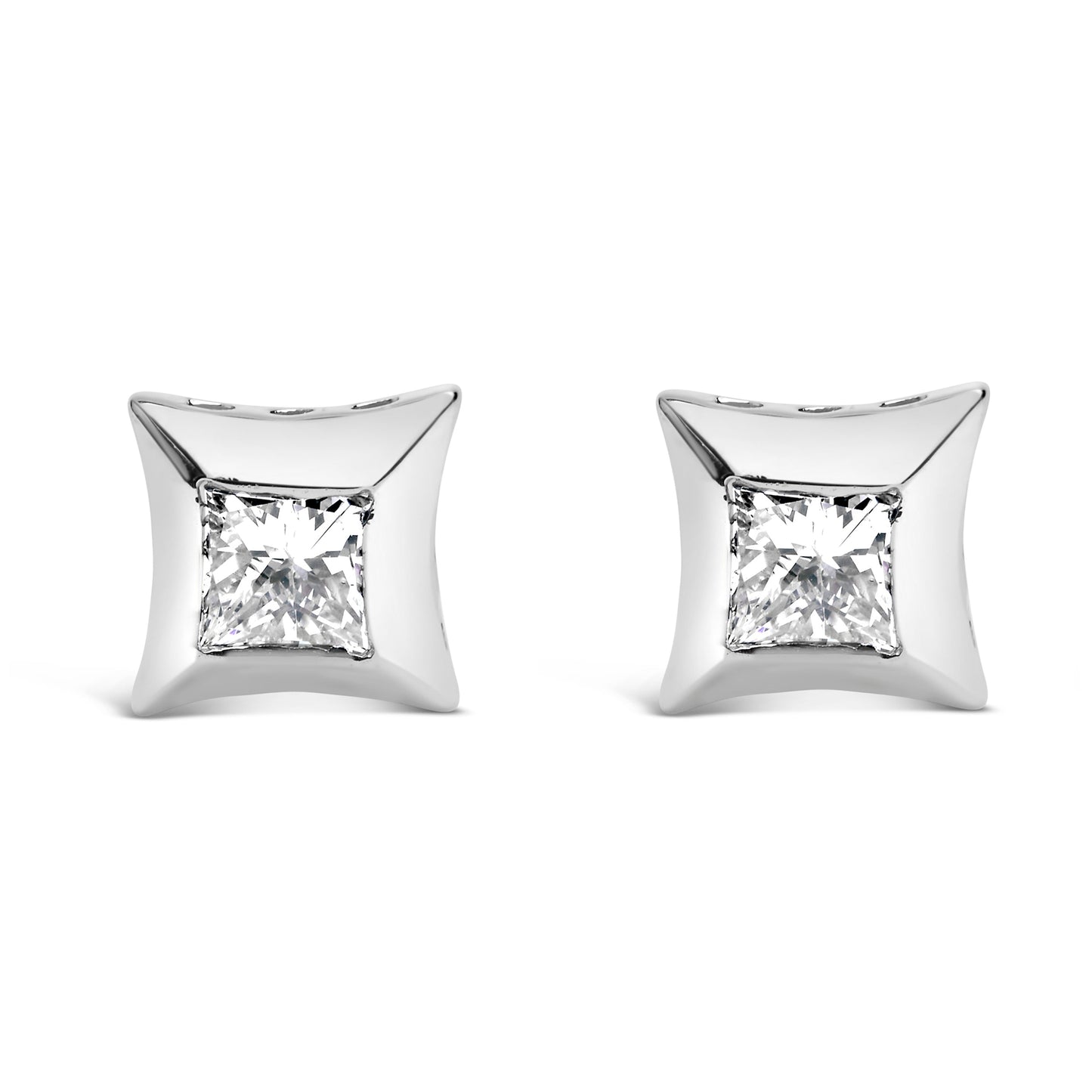 Boucles d'oreilles en diamant taille princesse en or blanc 10K avec sertissage invisible