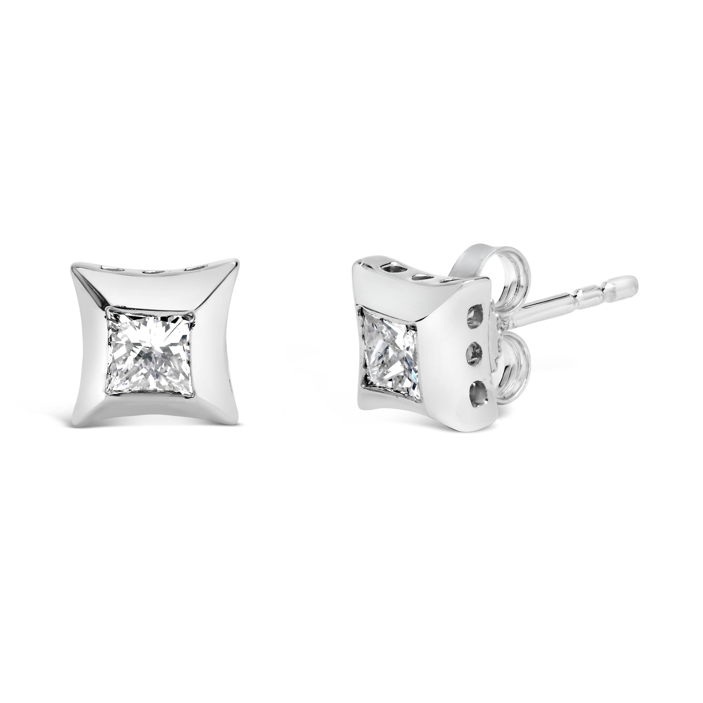 Boucles d'oreilles en diamant taille princesse en or blanc 10K avec sertissage invisible